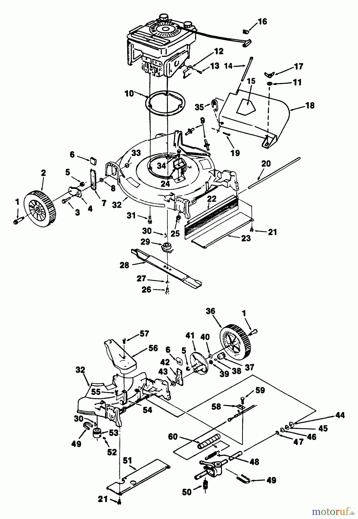 Echo Rasenmäher LM-204 - Echo Walk-Behind Lawn Mower Deck, Wheels, Front, Discharge Chute, Blade, Drv Sys, Wheels, Rear