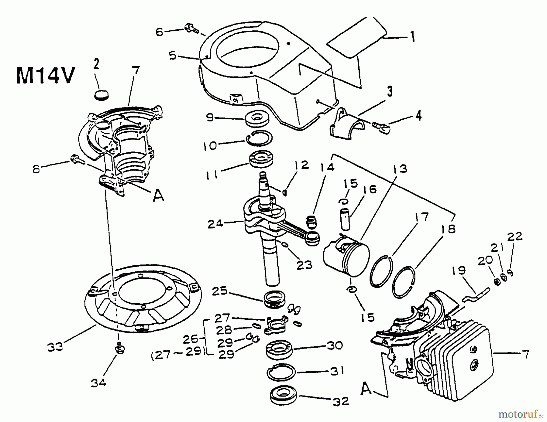 Echo Rasenmäher M14V A1Z0 - Echo Lawn Mower Engine Engine, Fan Housing, Engine Mount