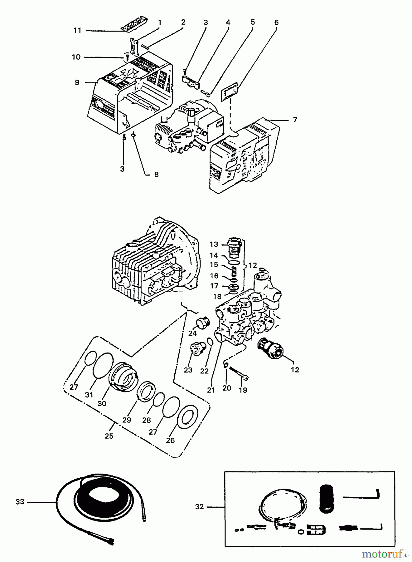 Echo Hochdruckreiniger HPP-1890 - Echo Pressure Washer, S/N: 2457 - 2912 (1992 Models) Seals, Valves, Motor Housing, Hose, Accessories