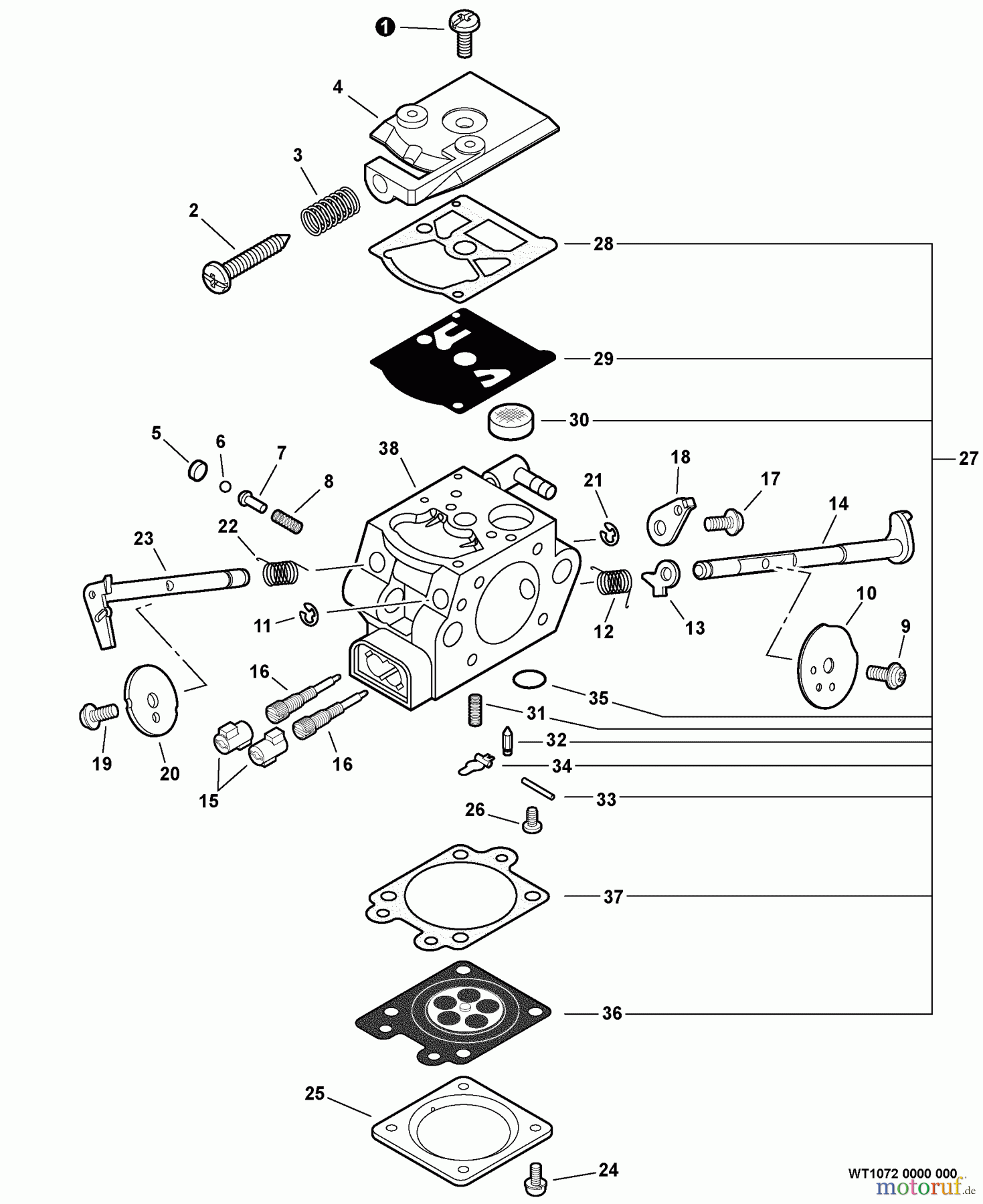Echo Sägen, Kettensägen CS-271T S/N: C26513001001 - C26513999999 Carburetor -- WT-1072