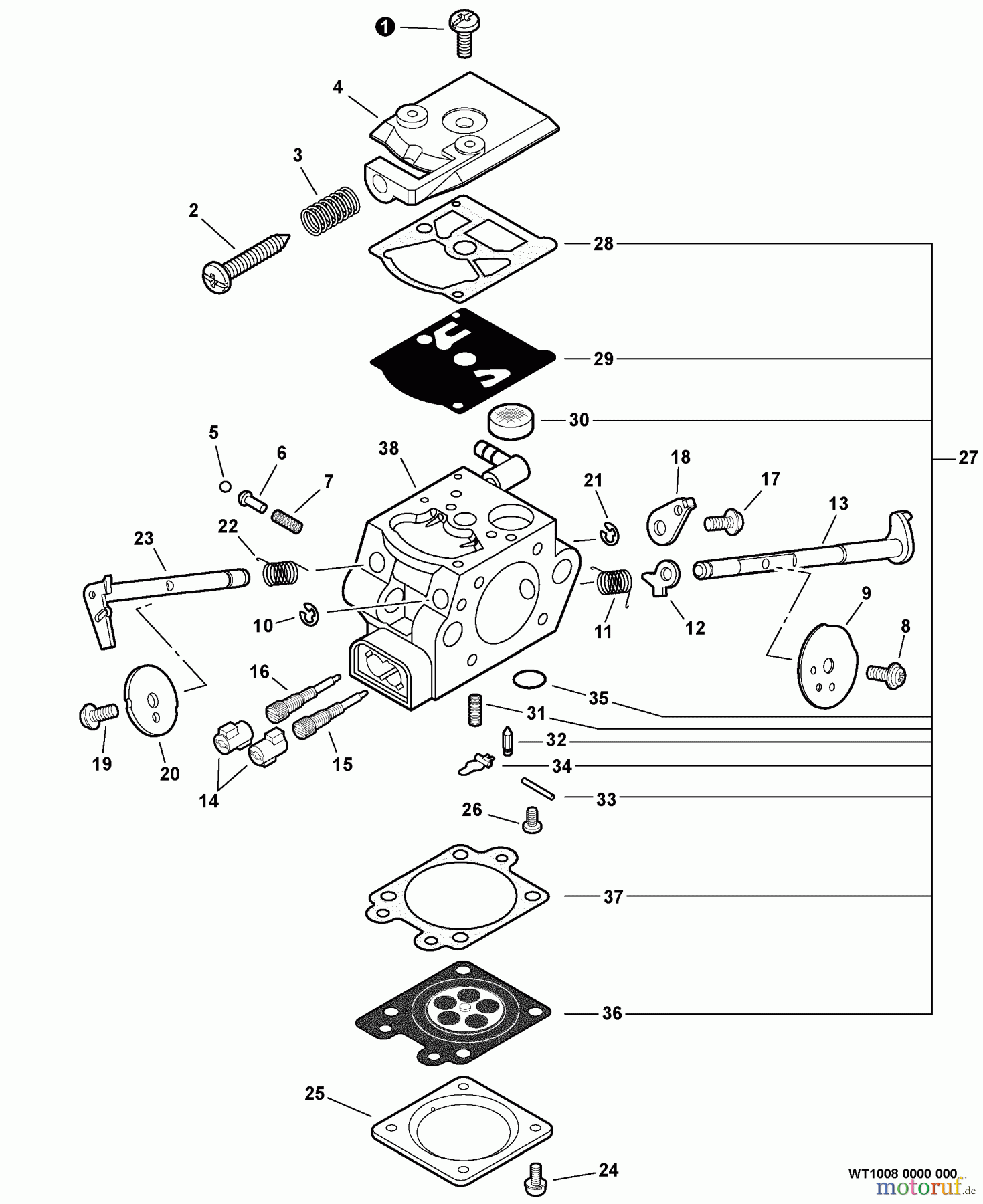 Echo Sägen, Kettensägen CS-271T - Echo Chainsaw, S/N: C21313001001 - C21313999999 Carburetor -- WT-1008