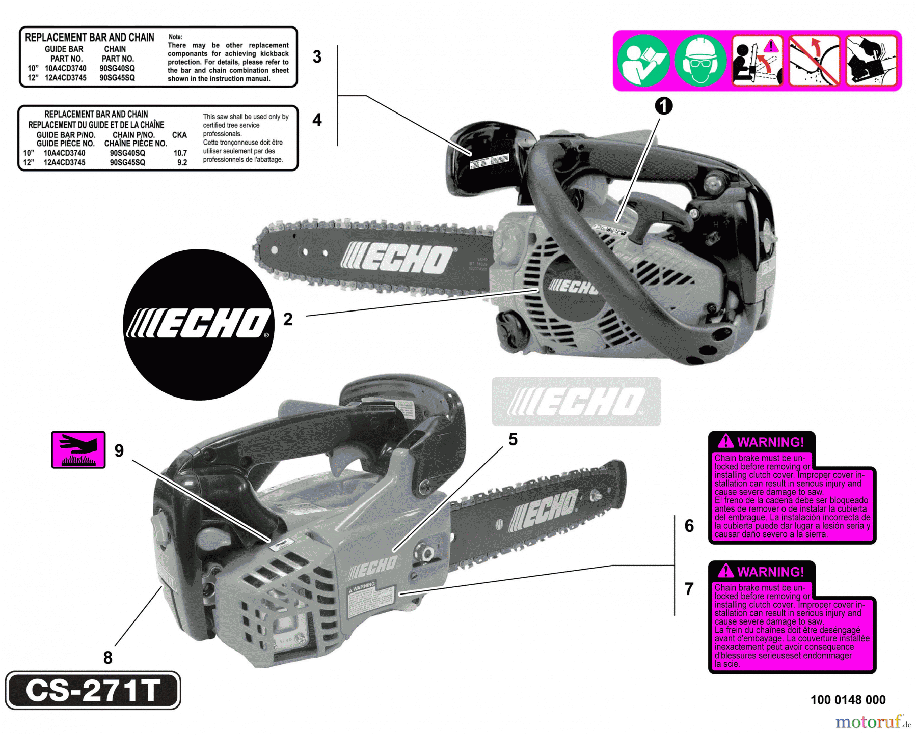 Echo Sägen, Kettensägen CS-271T - Echo Chainsaw, S/N: C21112001001 - C21112999999 Labels