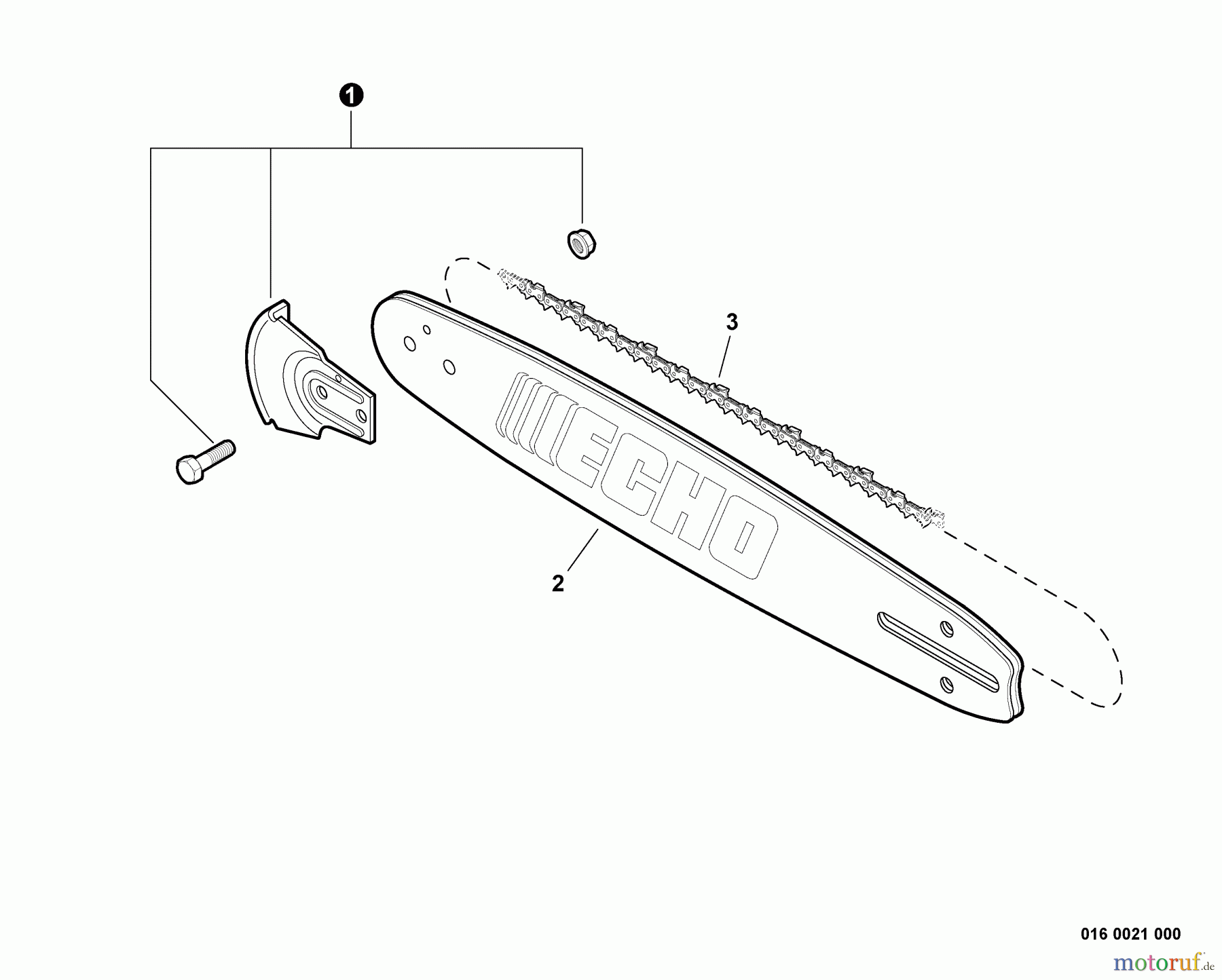 Echo Sägen, Kettensägen CS-271T - Echo Chainsaw, S/N: C21112001001 - C21112999999 Standard Guide Bar, Saw Chain, Kick Guard