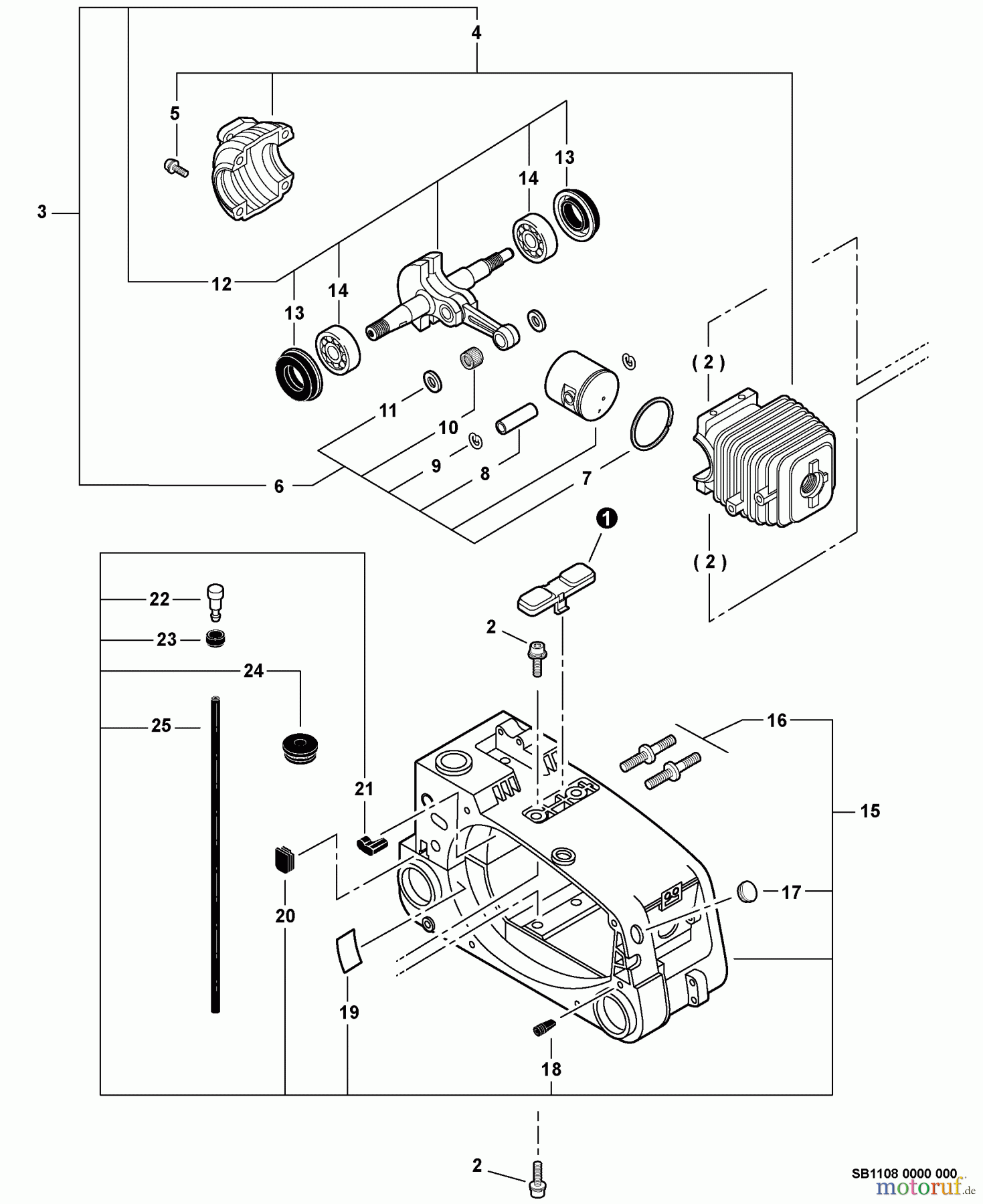 Echo Sägen, Kettensägen CS-303T - Echo Chainsaw, S/N: C26012001001 - C26012999999 Engine, Short Block -- SB1108, Engine Cover