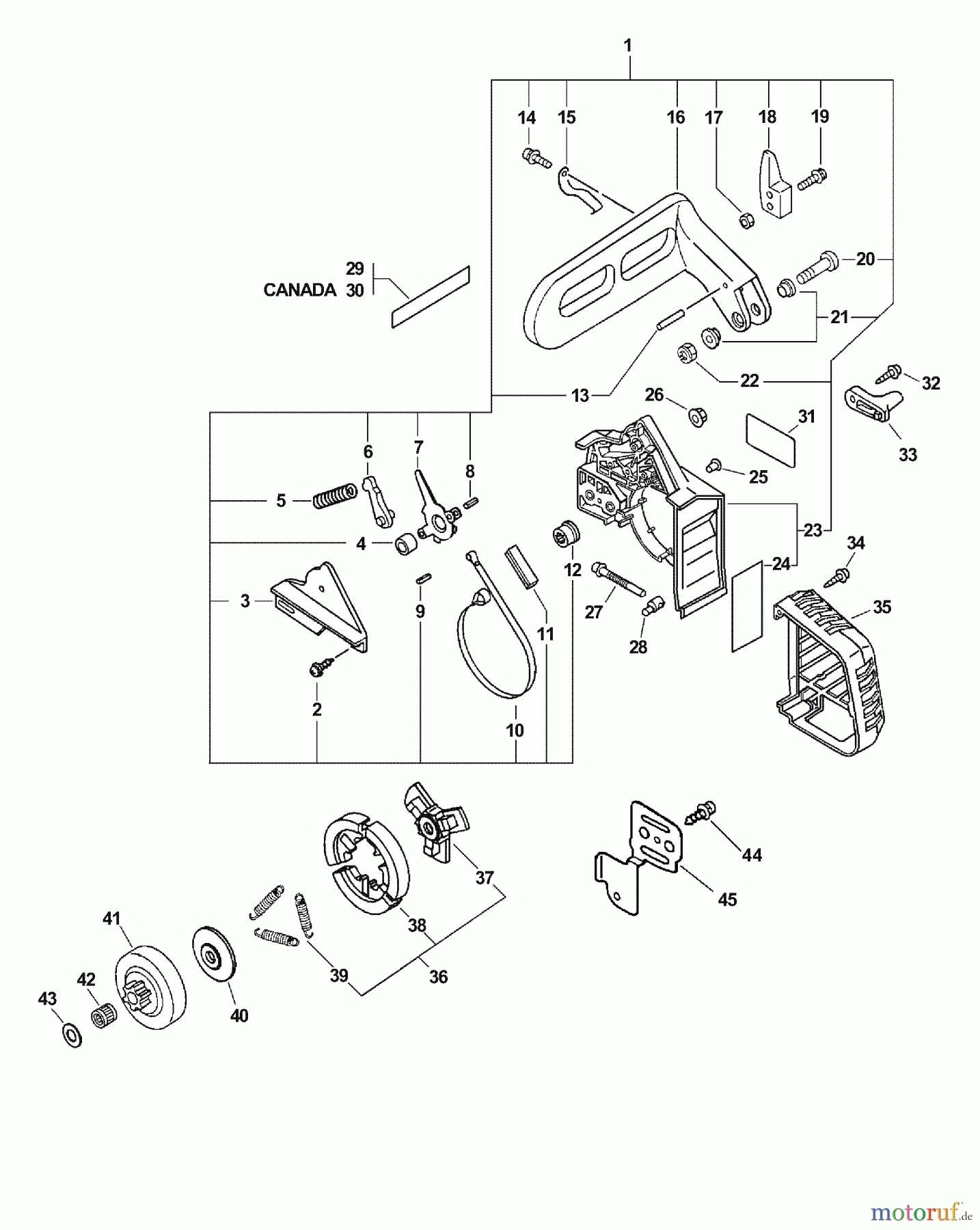 Echo Sägen, Kettensägen CS-305 - Echo Chainsaw, S/N: 04001001 - 04999999 Chain Brake, Clutch