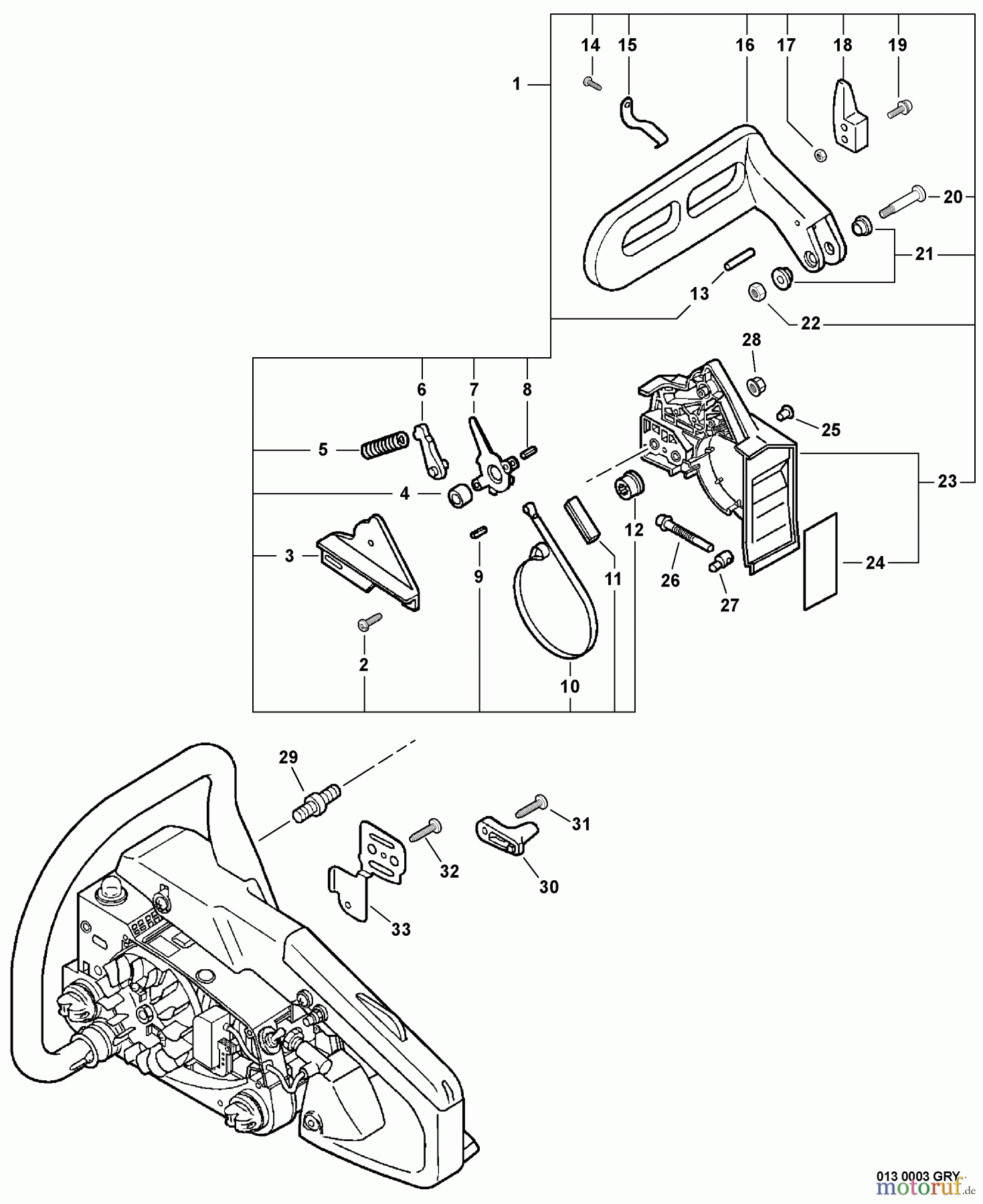  Echo Sägen, Kettensägen CS-306 - Echo Chainsaw, S/N: 04001001 - 04999999 Chain Brake  S/N: 04001001 - 04002300