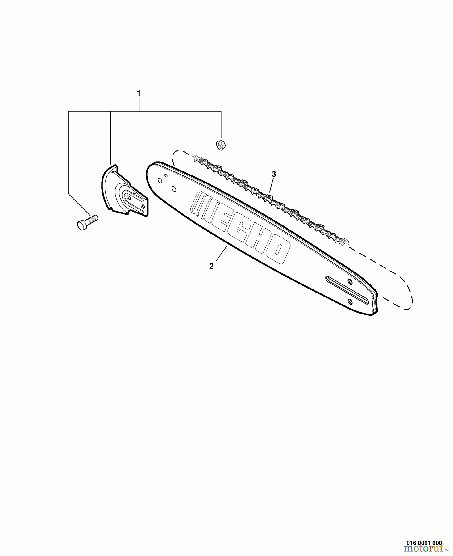  Echo Sägen, Kettensägen CS-306 - Echo Chainsaw, S/N: 02001001 - 02999999 Standard Guide Bar, Saw Chain, Kick Guard