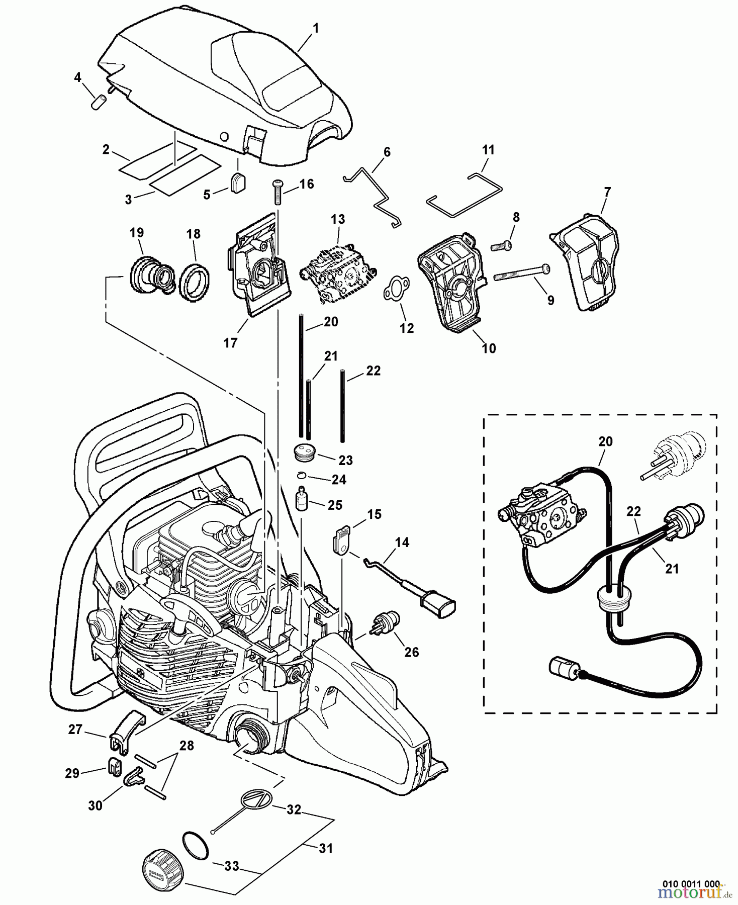 Echo Sägen, Kettensägen CS-310 - Echo Chainsaw, S/N: C04612001001 - C04612999999 Cylinder Cover, Fuel System, Intake S/N: C04612001001 - C04612017620