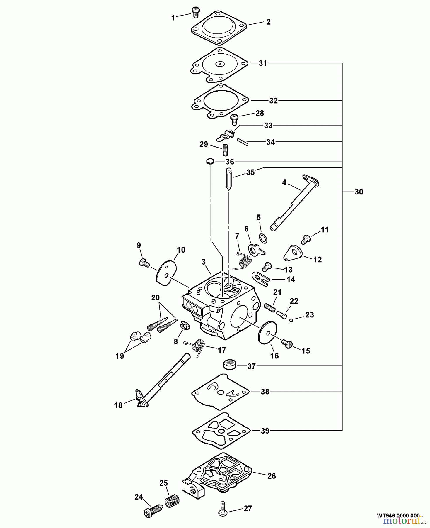 Echo Sägen, Kettensägen CS-310 - Echo Chainsaw, S/N: C04511001001 - C04511999999 Carburetor -- WT-946
