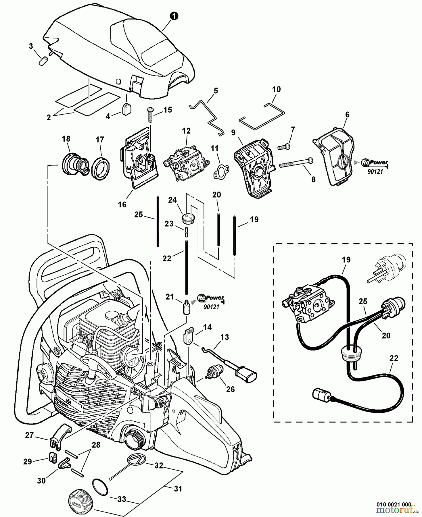 Echo Sägen, Kettensägen CS-310 - Echo Chainsaw, S/N: C04511001001 - C04511999999 Cylinder Cover, Fuel System, Intake S/N: C04511026501 - C04511999999