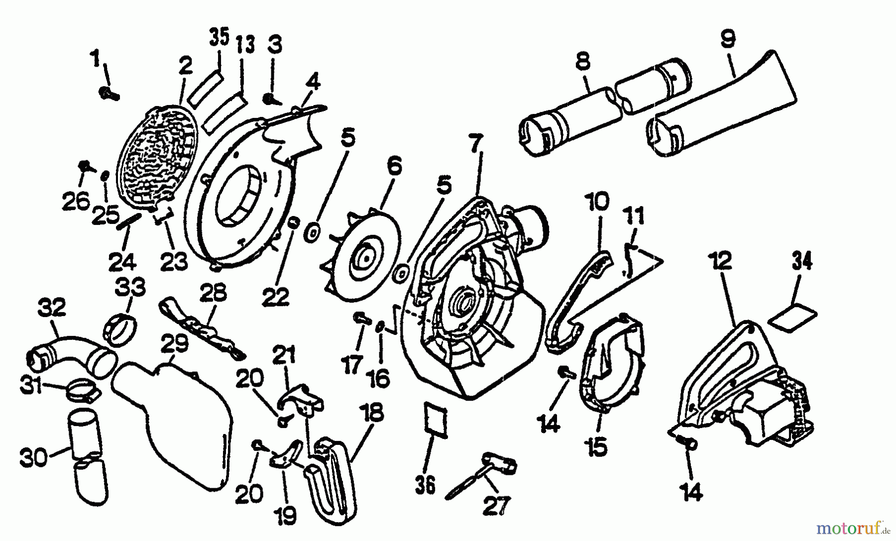 Echo Bläser / Sauger / Häcksler / Mulchgeräte PB-1000 - Echo Hand Held Blower, S/N: 219001 - 242731 Fan, Housings, Blowing Pipes, Debris Bag, Handles, Cover, Tools