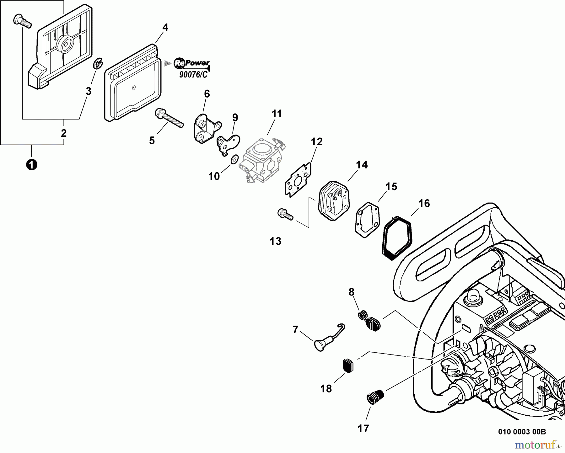 Echo Sägen, Kettensägen CS-341 - Echo Chainsaw, S/N: C25013001001 - C25013999999 Intake