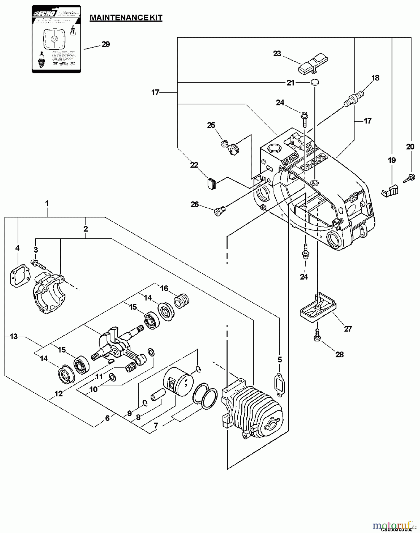 Echo Sägen, Kettensägen CS-3450 - Echo Chainsaw (Type 1E) Engine, Short Block, Cylinder Cover