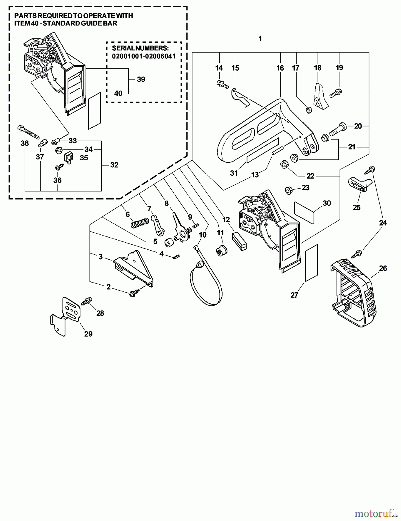 Echo Sägen, Kettensägen CS-346 - Echo Chainsaw, S/N: 02001001 - 02999999 Chain Brake S/N: 02001001 - 02006473