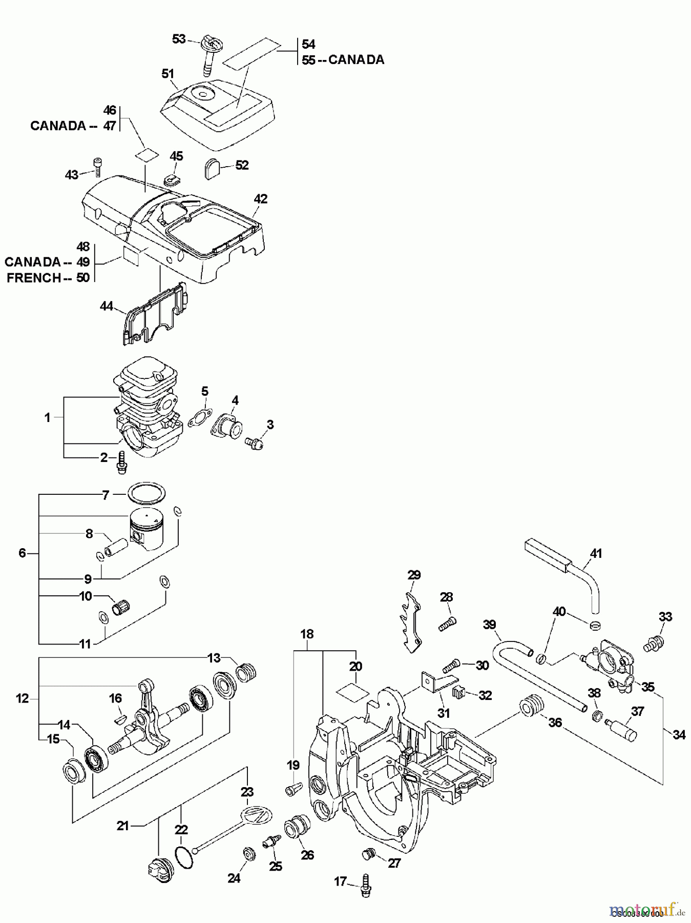 Echo Sägen, Kettensägen CS-370 - Echo Chainsaw, S/N: 09001001 - 09999999 Engine, Engine Cover, Auto-Oiler