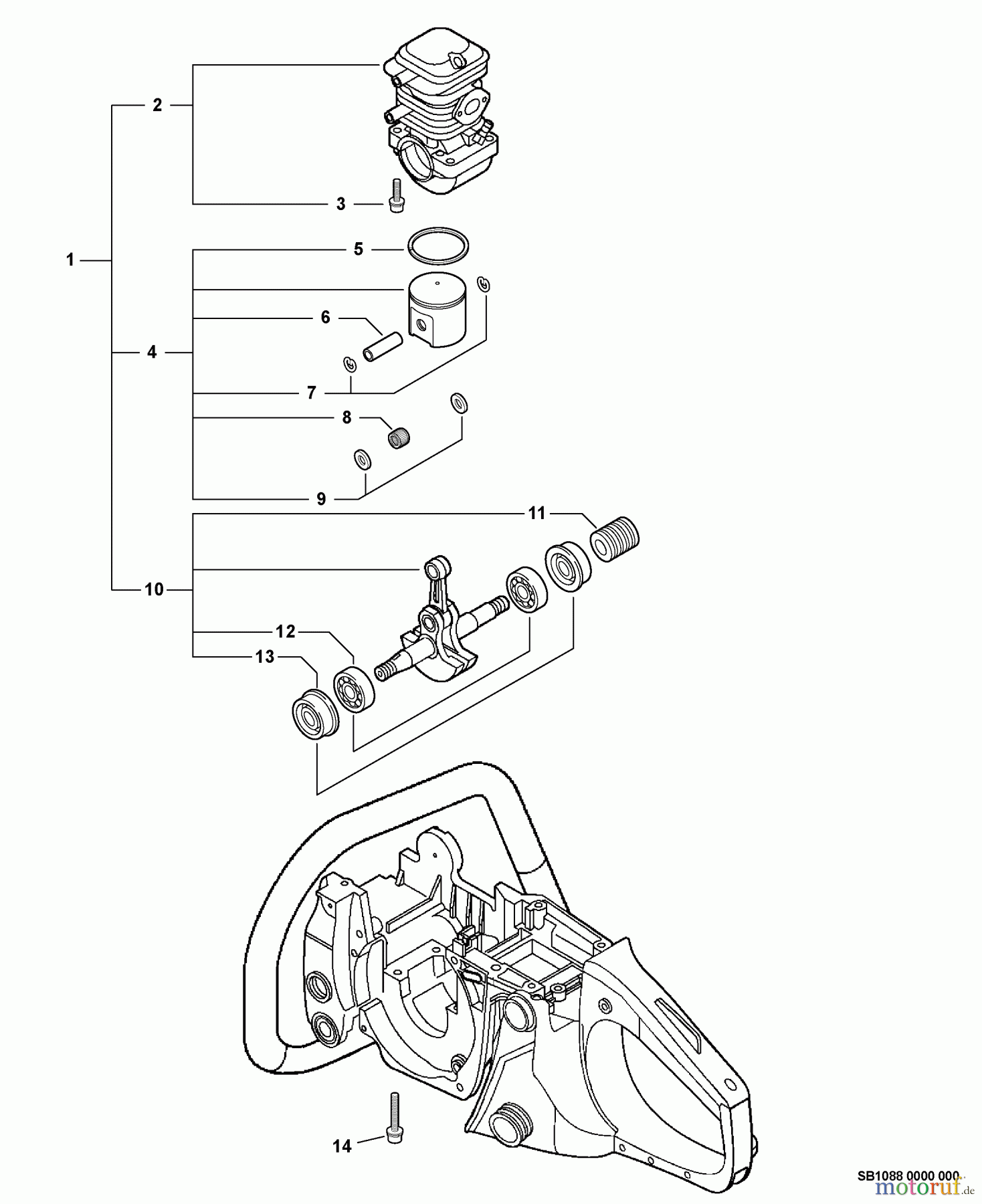 Echo Sägen, Kettensägen CS-370 - Echo Chainsaw, S/N: C09913001001 - C09913999999 Engine, Short Block -- SB1088