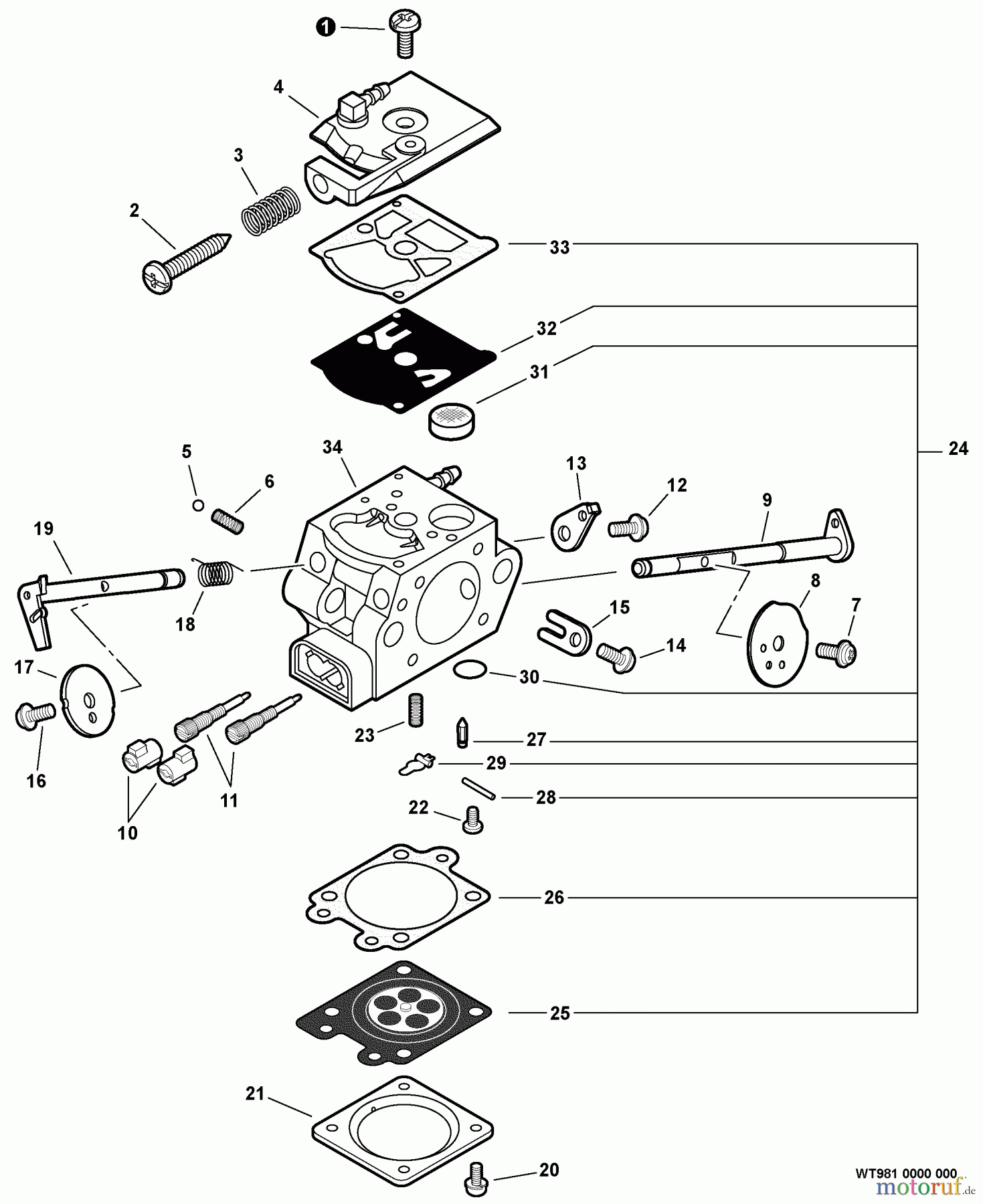 Echo Sägen, Kettensägen CS-370F S/N: C27512001001 - C27512999999 Carburetor -- WT-981