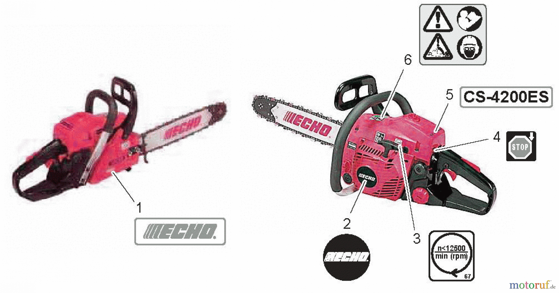 Echo Sägen, Kettensägen CS-4200ES - Echo Chainsaw, S/N: 36001001 - 36999999 Labels