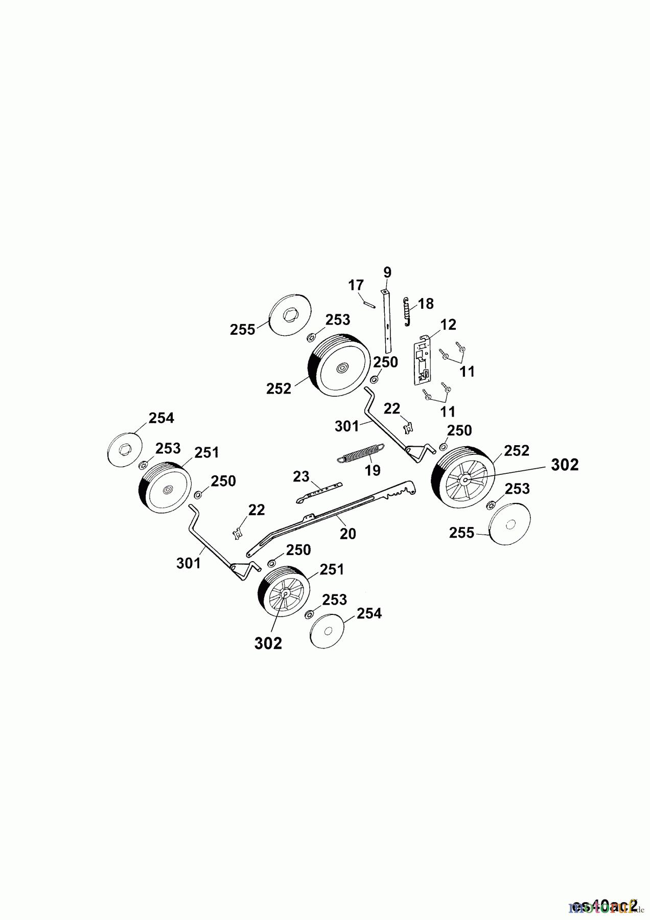  Wolf-Garten Akkumäher Esprit 40 AC 4042000 Serie B, C, D  (2003) Räder, Schnitthöhenverstellung