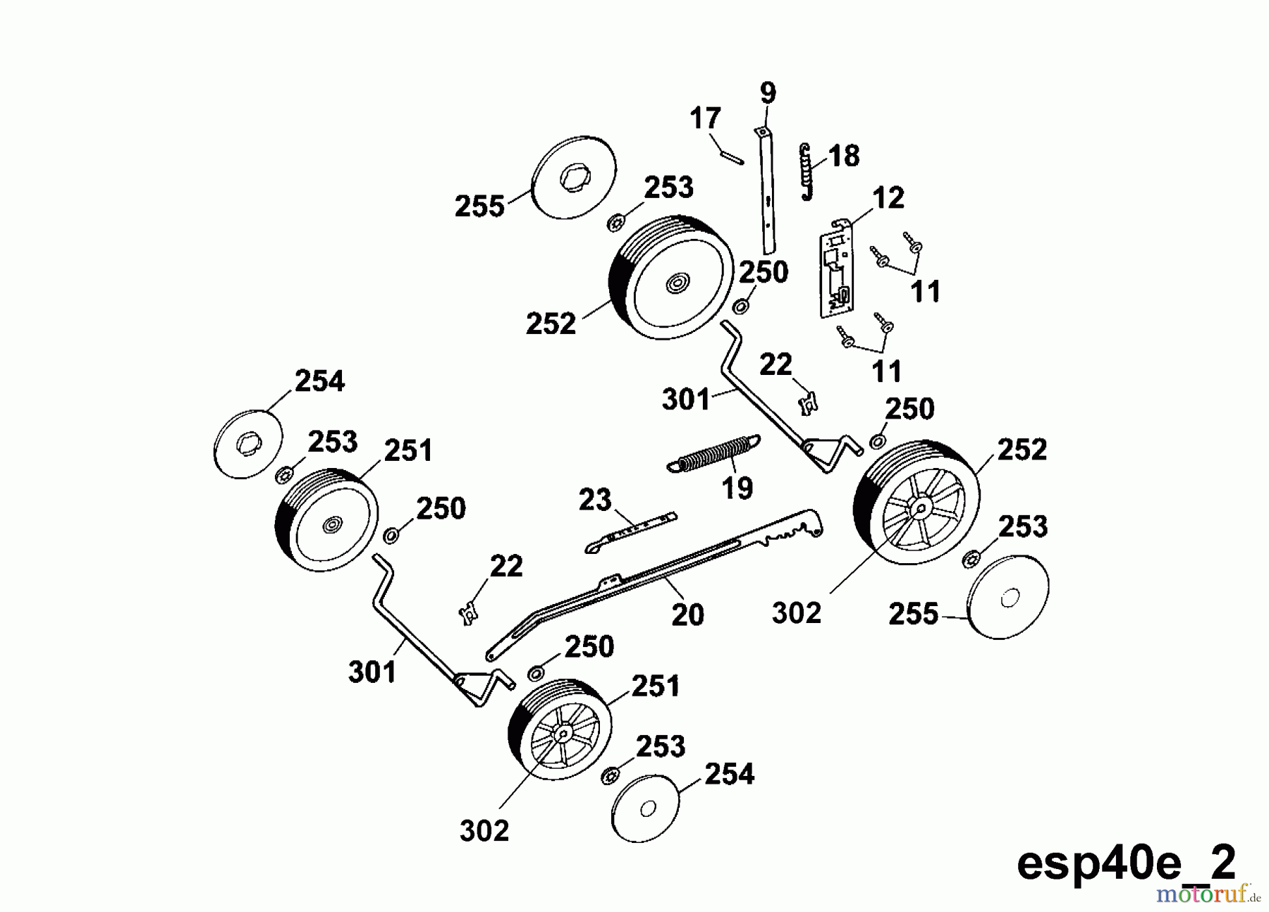 Wolf-Garten Elektromäher Esprit 40 E 4020003 Serie A, B (2002) Höhenverstellung, Räder