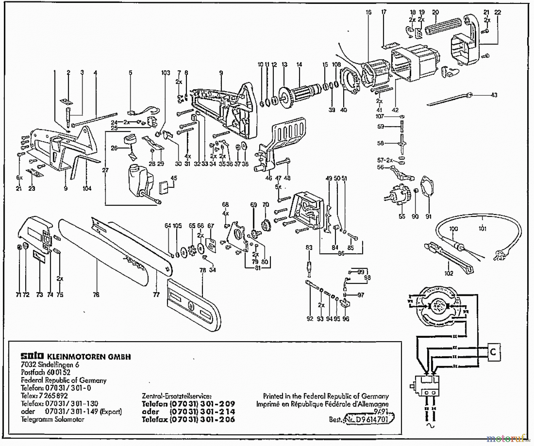  Solo by AL-KO Gartentechnik Kettensägen 614 ET 091991 Druck 9 614 701 09/1991 [SN: ET 091991 Druck 9 614 701] - 03/1996 [SN: ET 031996 Druck 9 614 702] Seite 1
