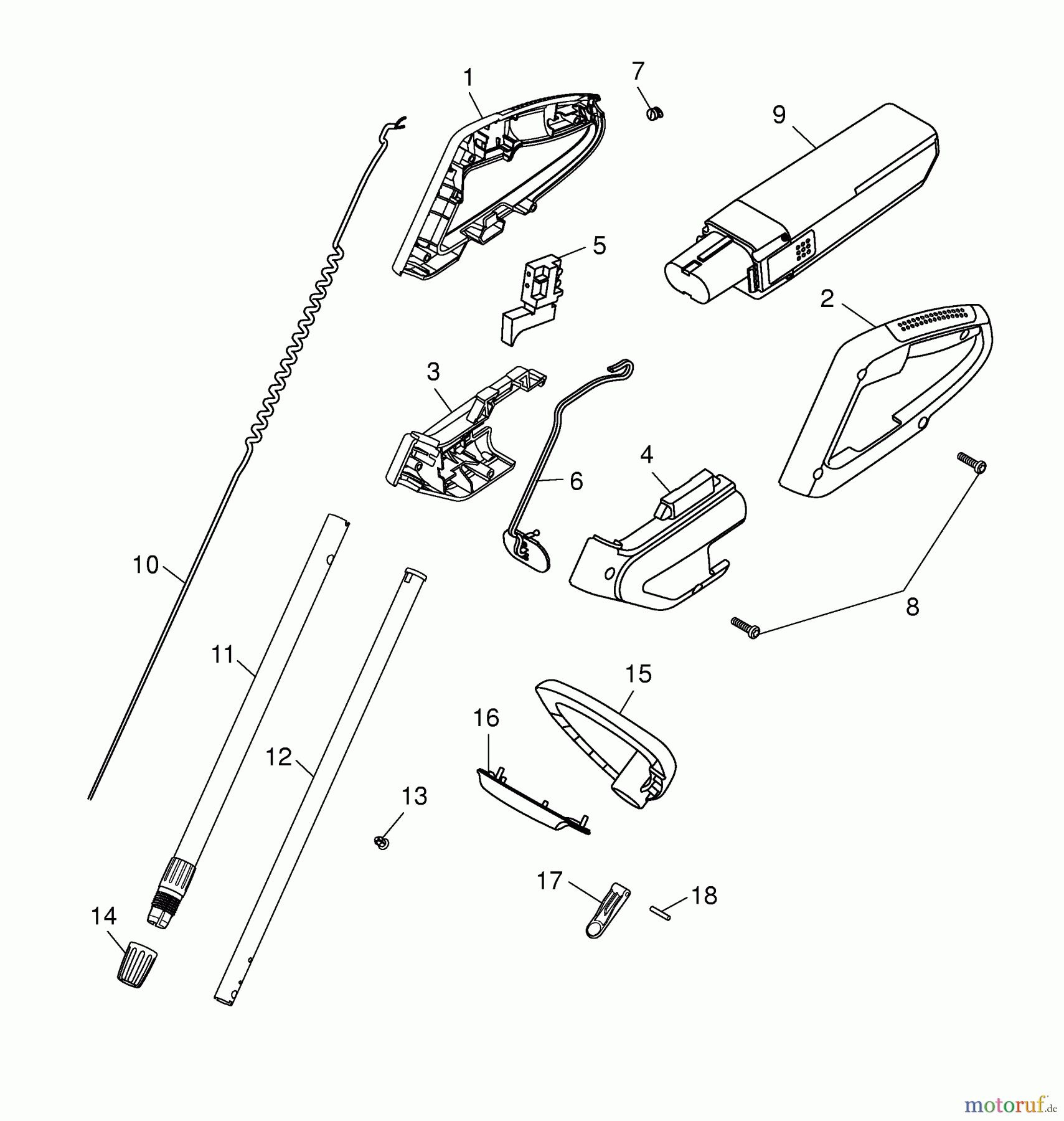Wolf-Garten Akkutrimmer GT 815 AC 7134000 Serie A (2004) Handgriff, Schalter, Stiel