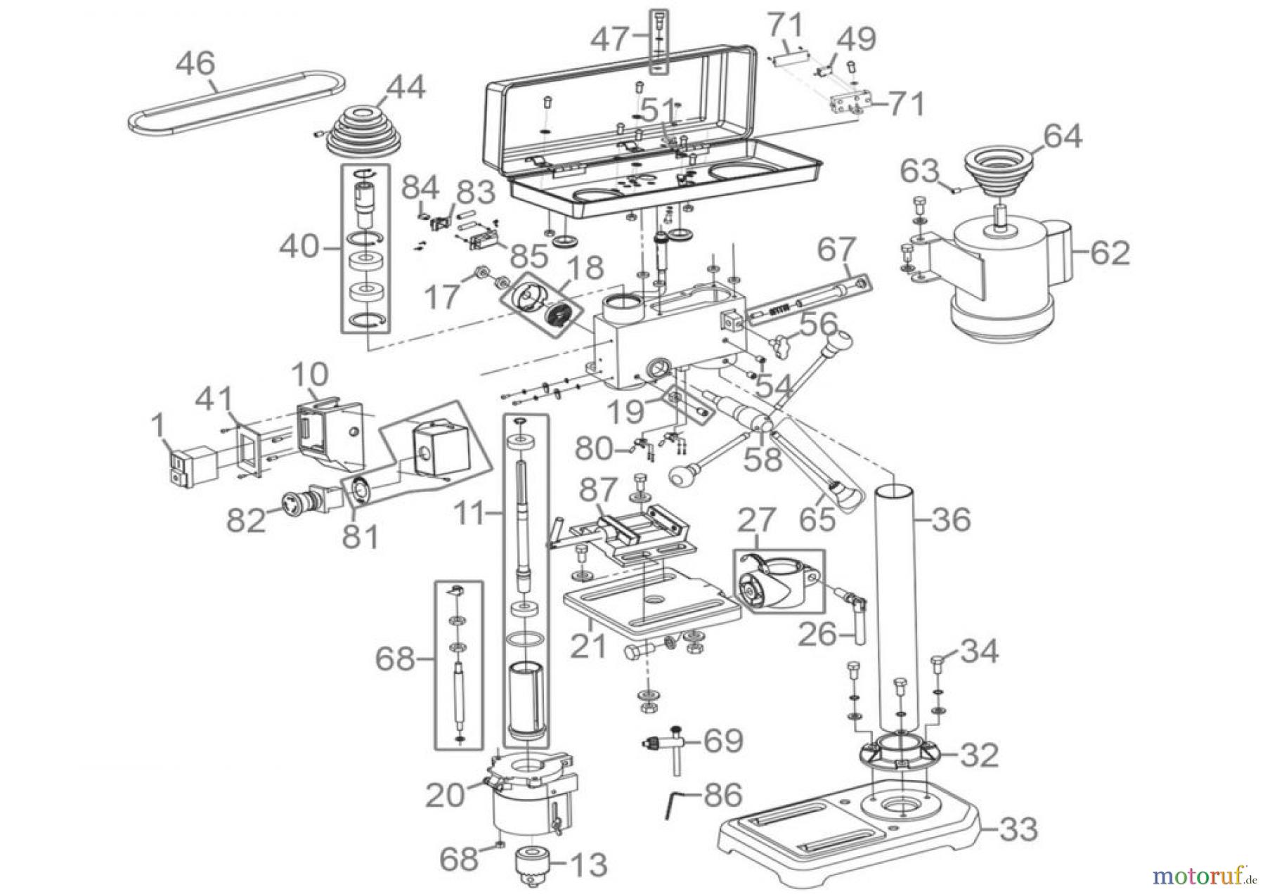  Ryobi (Schlag-)Bohrschrauber Tischbohrmaschine Tischbohrmaschine GTB 16/550 LASER Art.Nr.: 55219 FSL55219-01 Seite 1