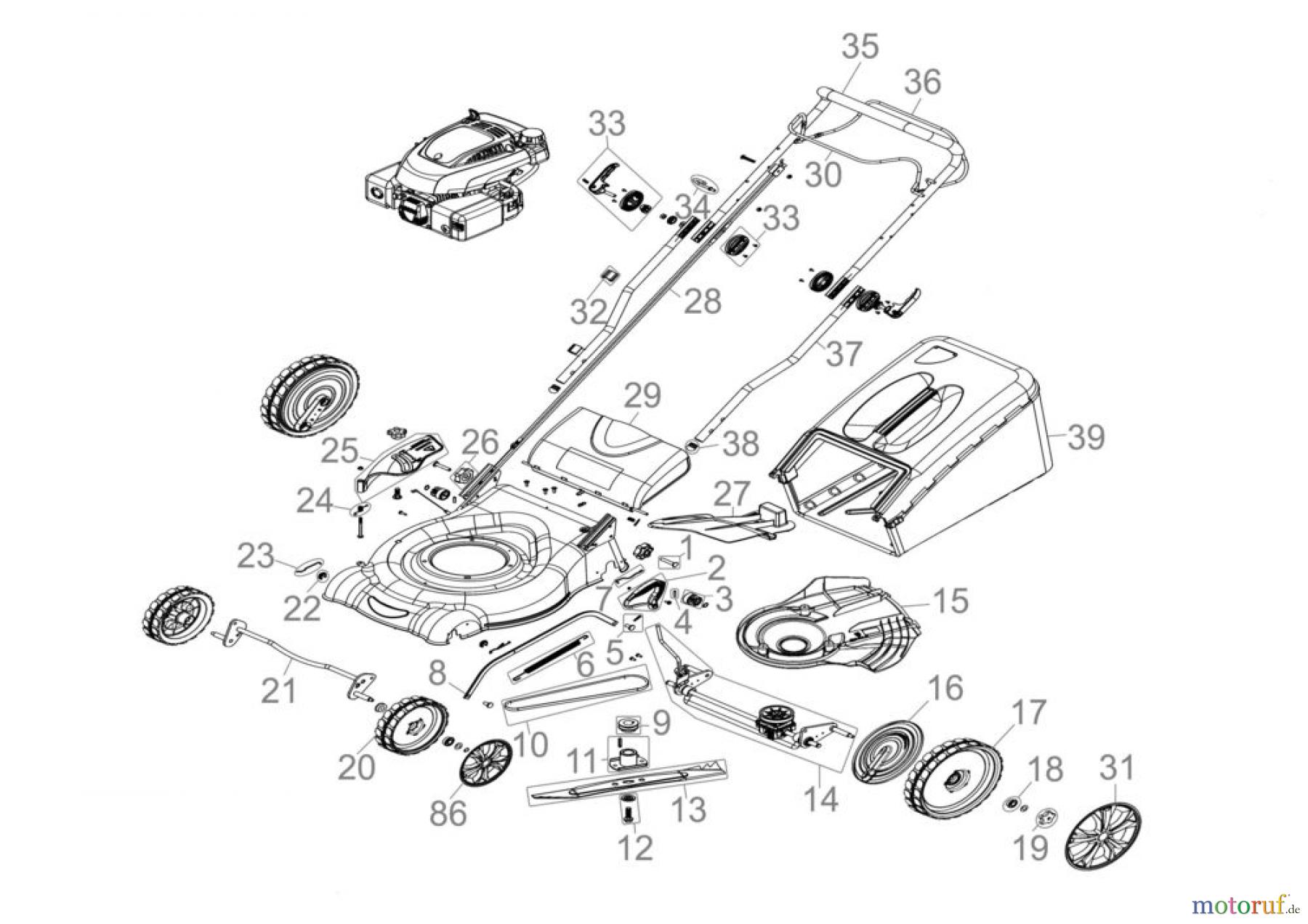 Güde Gartentechnik Rasenmäher Benzin-Rasenmäher Schnittbreite ab 50 cm RASENMÄHER BIG WHEELER 510 4IN1 - 95347 FSL95347-02 Seite 1