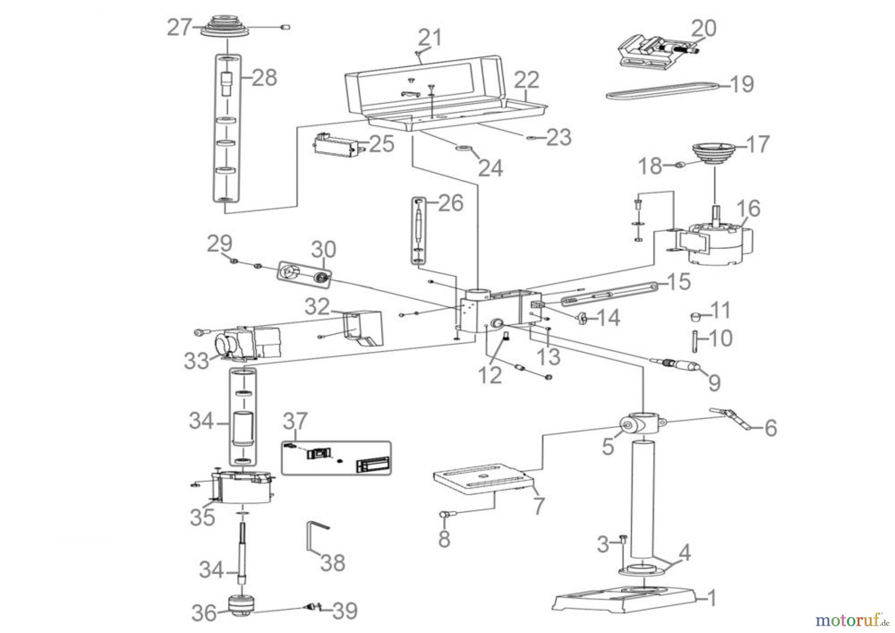  Ryobi (Schlag-)Bohrschrauber Tischbohrmaschine Tischbohrmaschine GTB 16 LASER/550W Art.Nr.: 55205 FSL55205-02 Seite 1