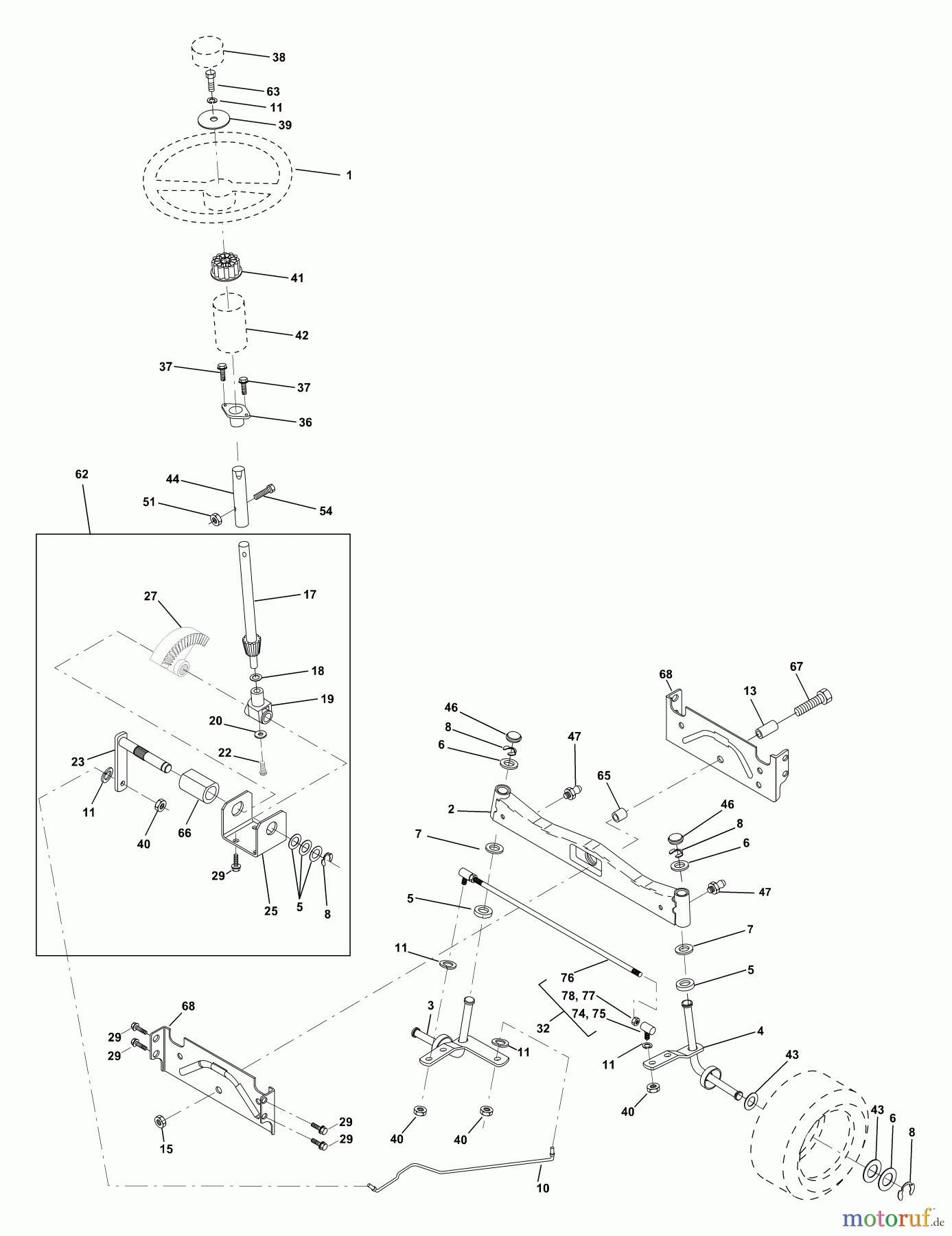 Husqvarna Rasen und Garten Traktoren YTH 150 (954140007) (HCLTH150H) - Husqvarna Yard Tractor (1998-10 to 1999-02) Steering Assembly