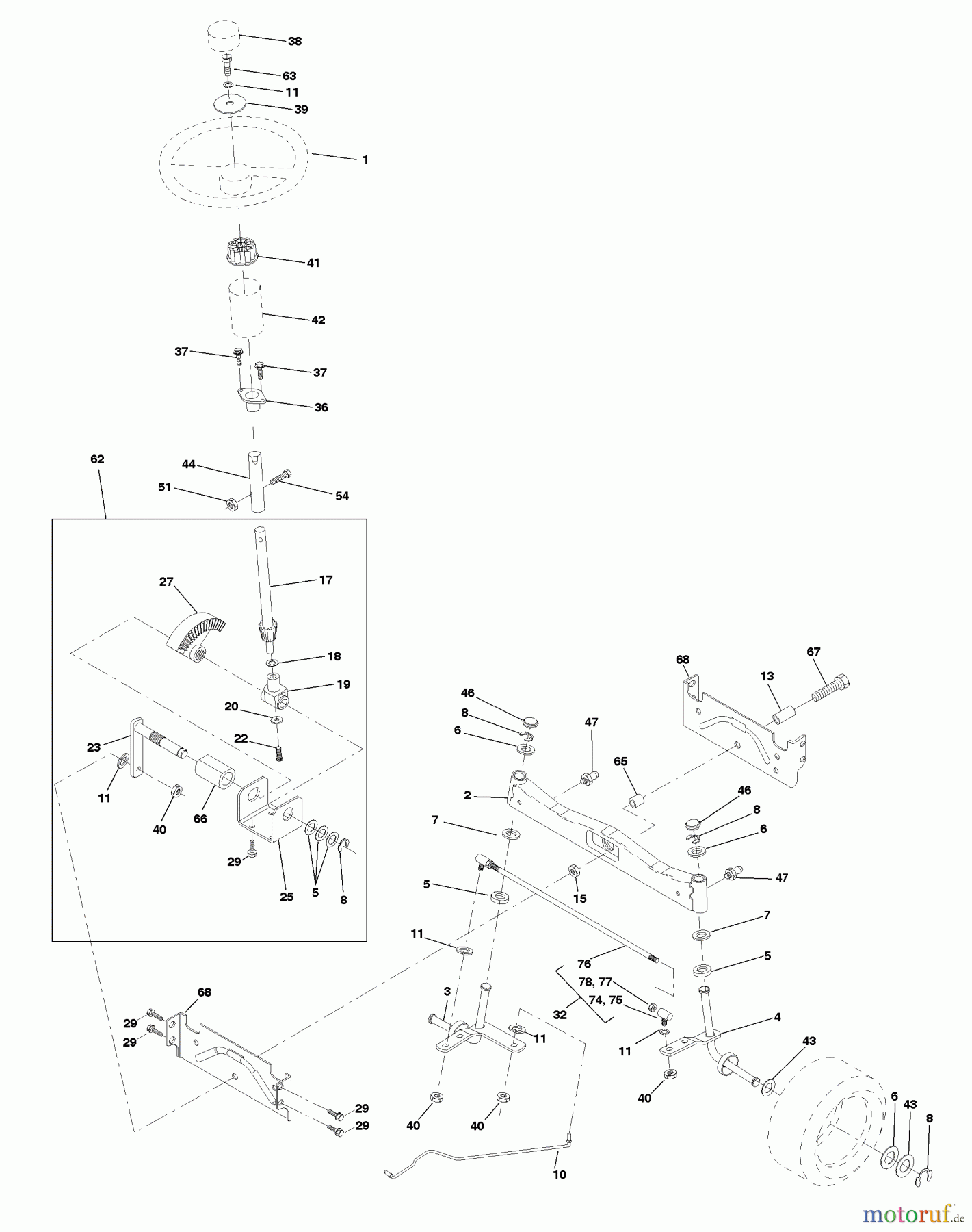 Husqvarna Rasen und Garten Traktoren YTH 160 (954140008B) - Husqvarna Yard Tractor (1998-07 & After) Steering Assembly