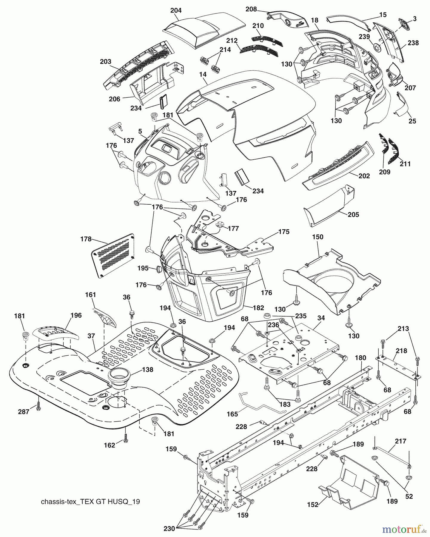 Husqvarna Rasen und Garten Traktoren YTH 20F42T (96043003900) - Husqvarna Yard Tractor (2007-12 & After) Chassis