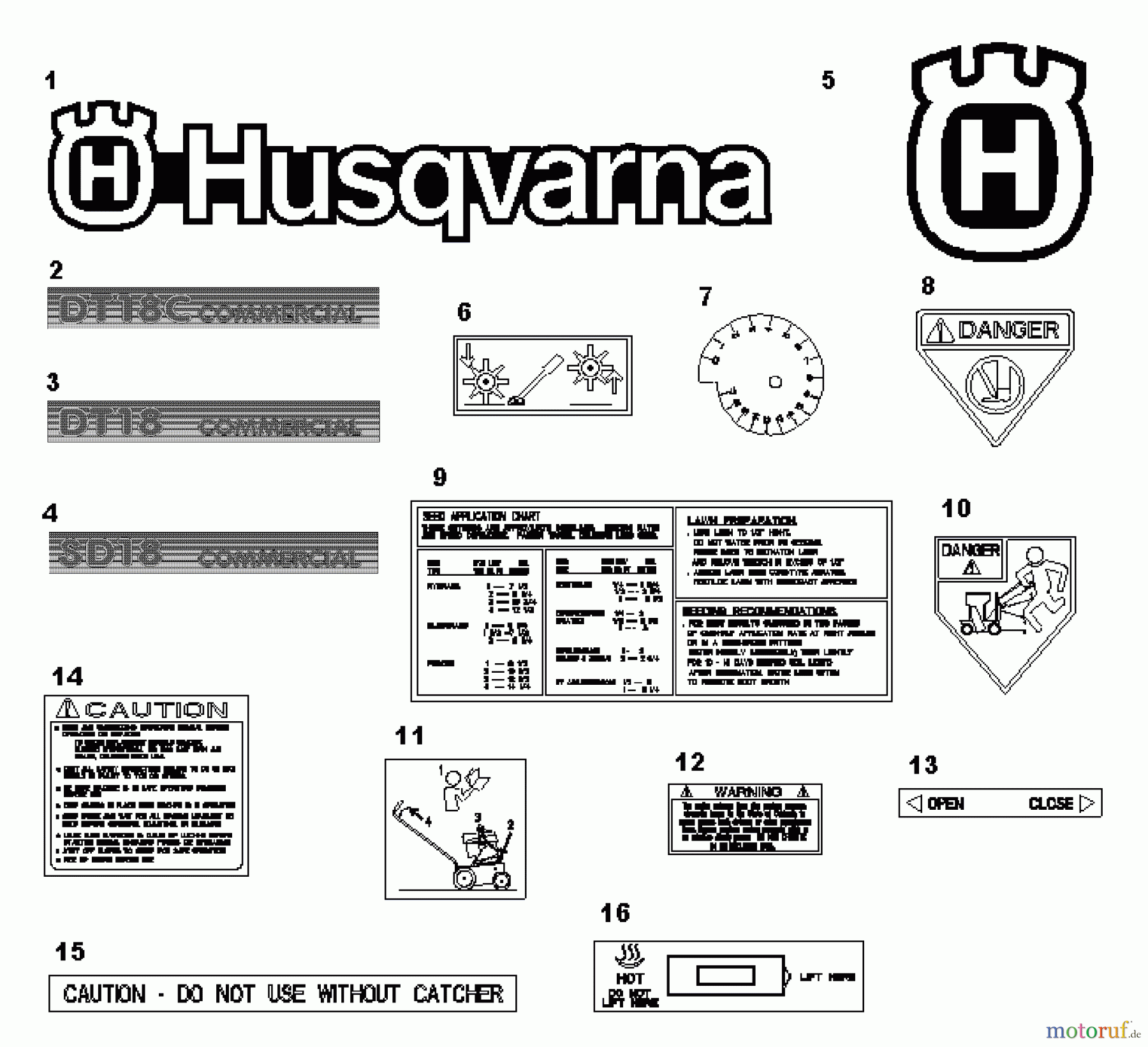 Husqvarna Belüfter / Vertikutierer / Rechen DT 18 C (968981005) - Husqvarna Dethatcher (2000-12 & After) Dethatcher / Seeder Decals