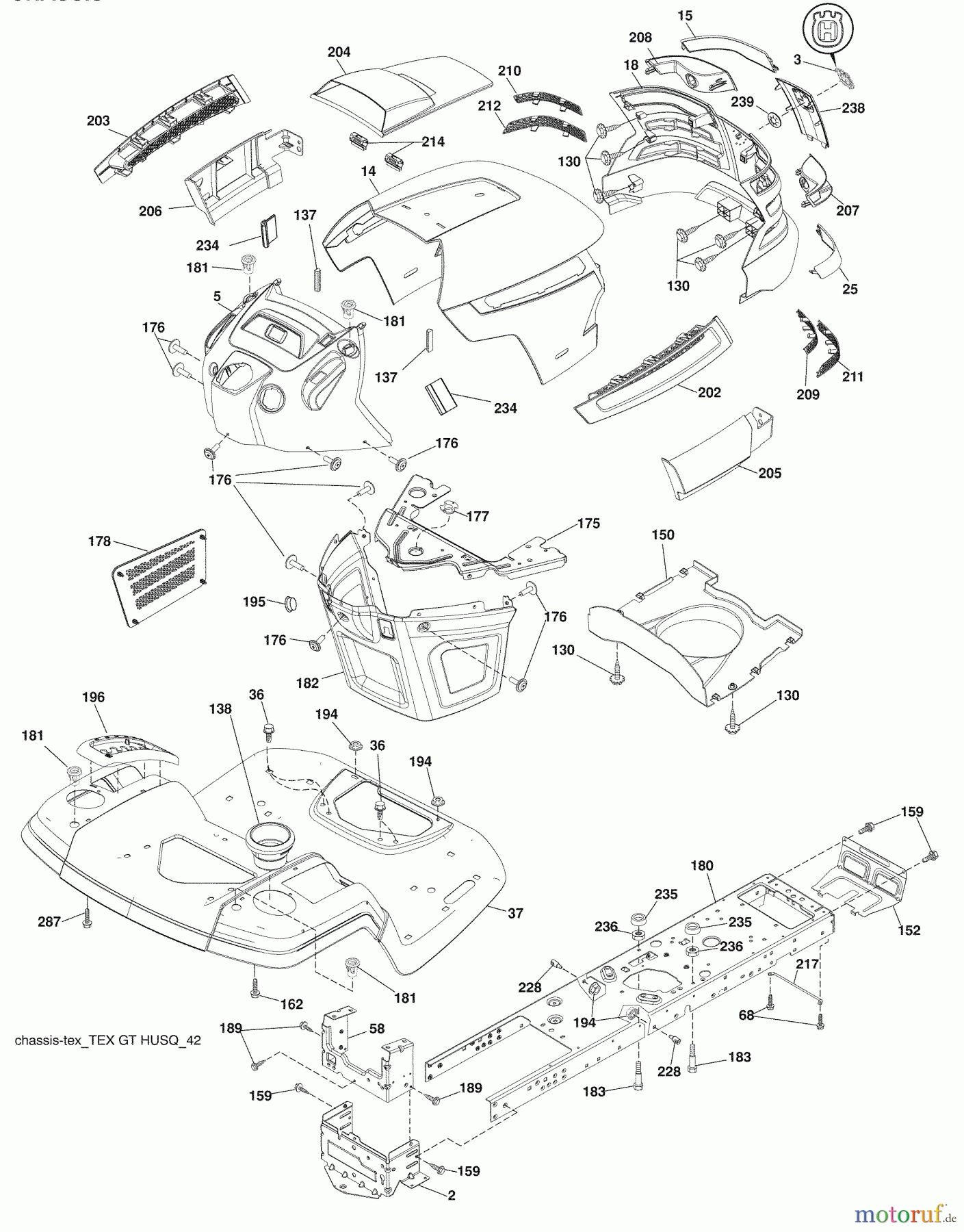 Husqvarna Rasen und Garten Traktoren YTH 20K46 (96045000412) - Husqvarna Yard Tractor (2008-10 & After) Chassis