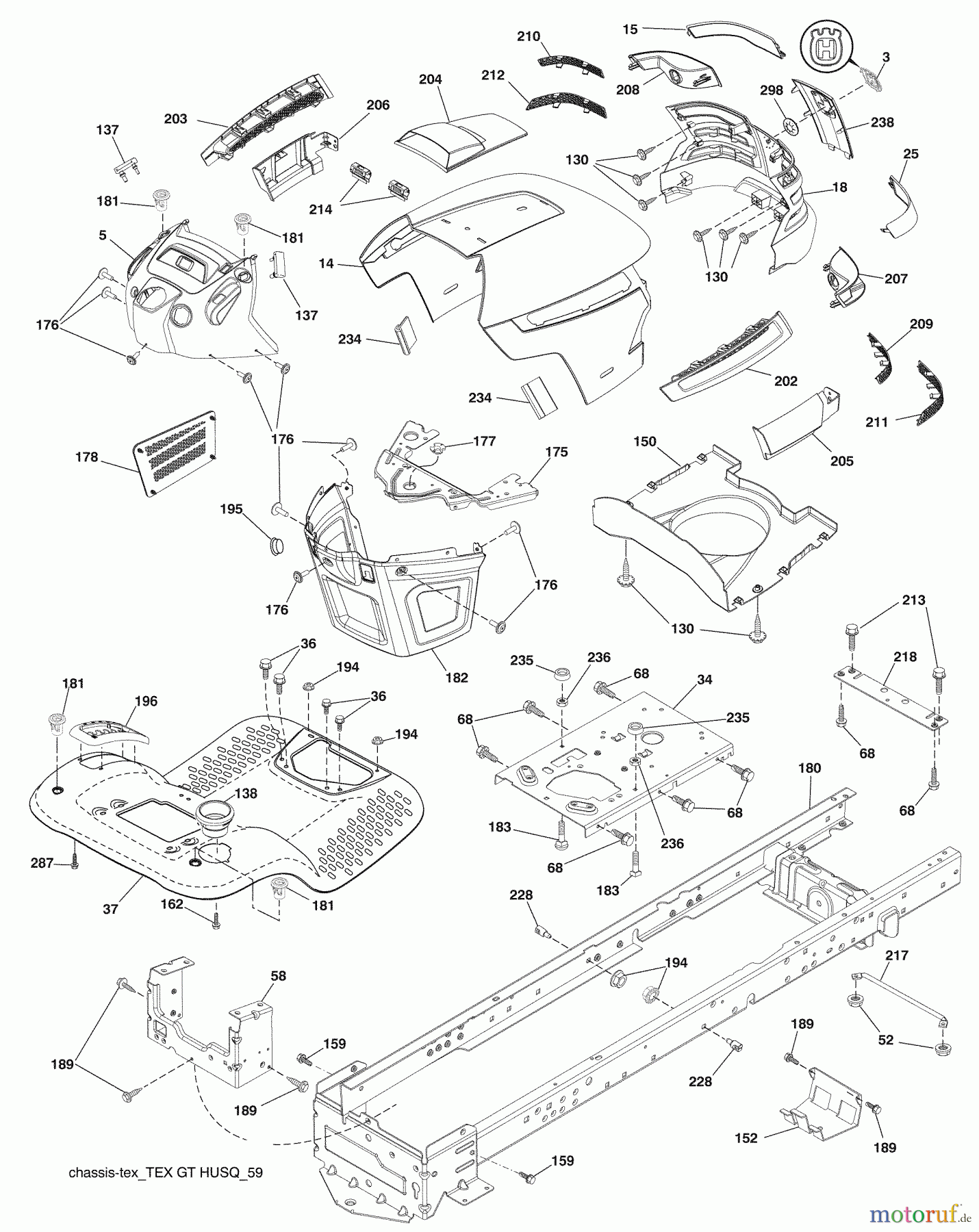 Husqvarna Rasen und Garten Traktoren YTH 20K46 (96045000413) - Husqvarna Yard Tractor (2009-01 & After) Chassis