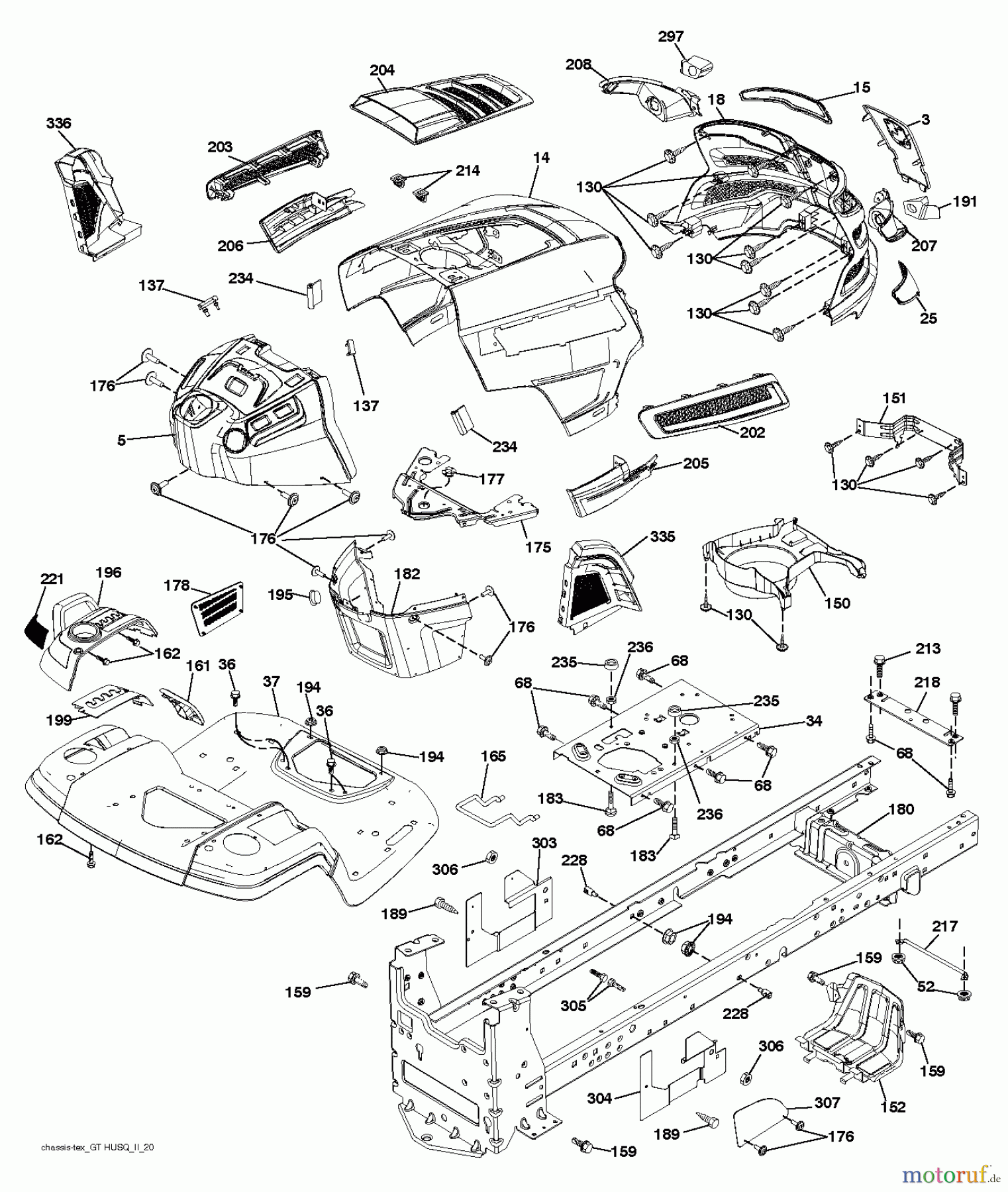Husqvarna Rasen und Garten Traktoren YTH 223T (96041021000) - Husqvarna Yard Tractor (2010-11 & After) CHASSIS / FRAME