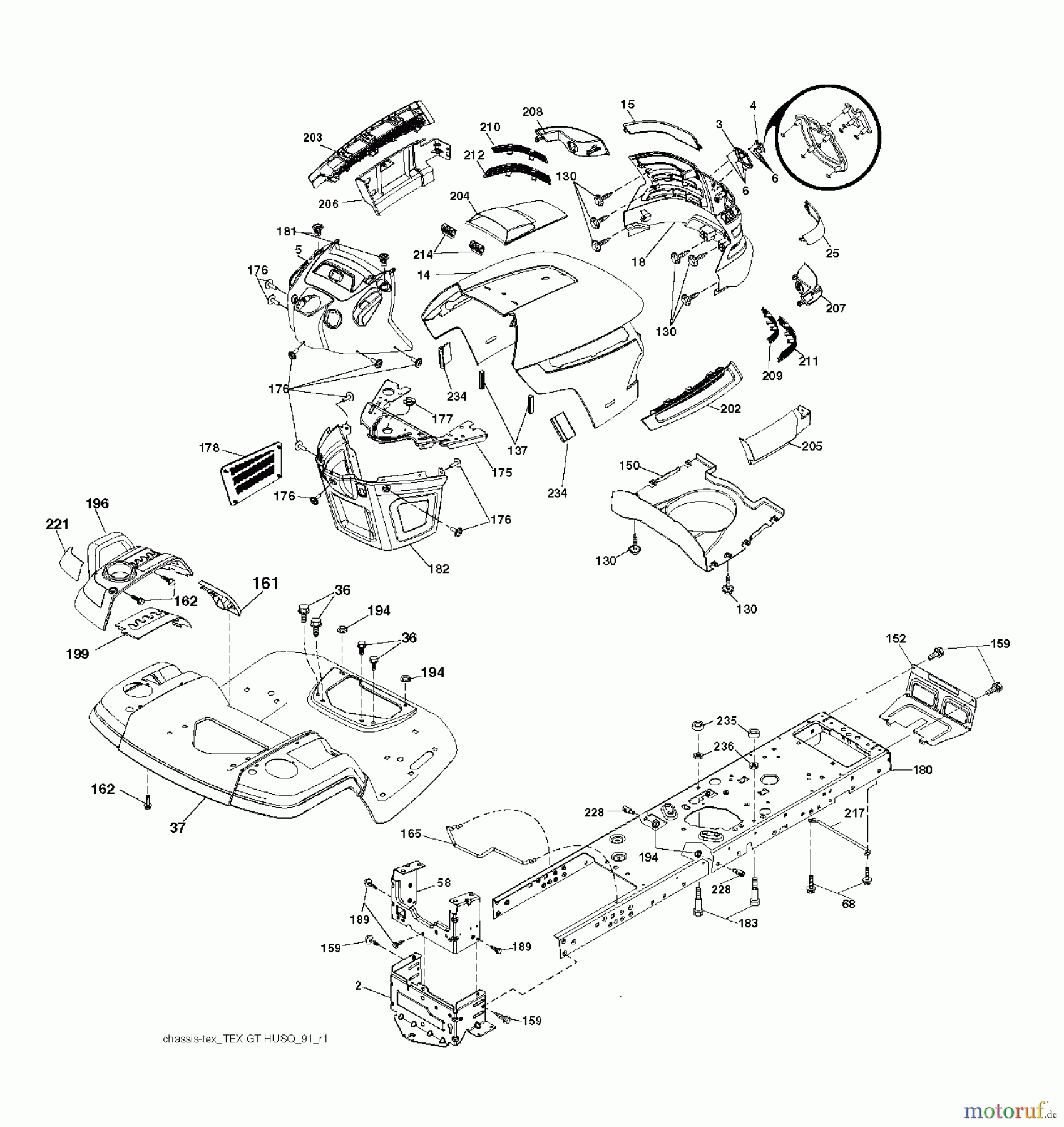 Husqvarna Rasen und Garten Traktoren YTH 2242TF (96041022400) - Husqvarna Yard Tractor (2010-12 & After) CHASSIS ENCLOSURES