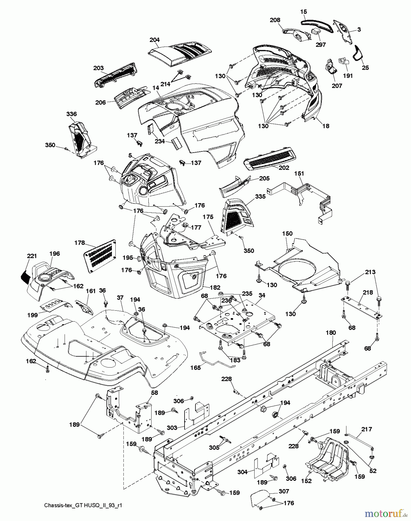 Husqvarna Rasen und Garten Traktoren YTH 224T (96041030900) - Husqvarna Yard Tractor (2012-10 & After) CHASSIS ENCLOSURES