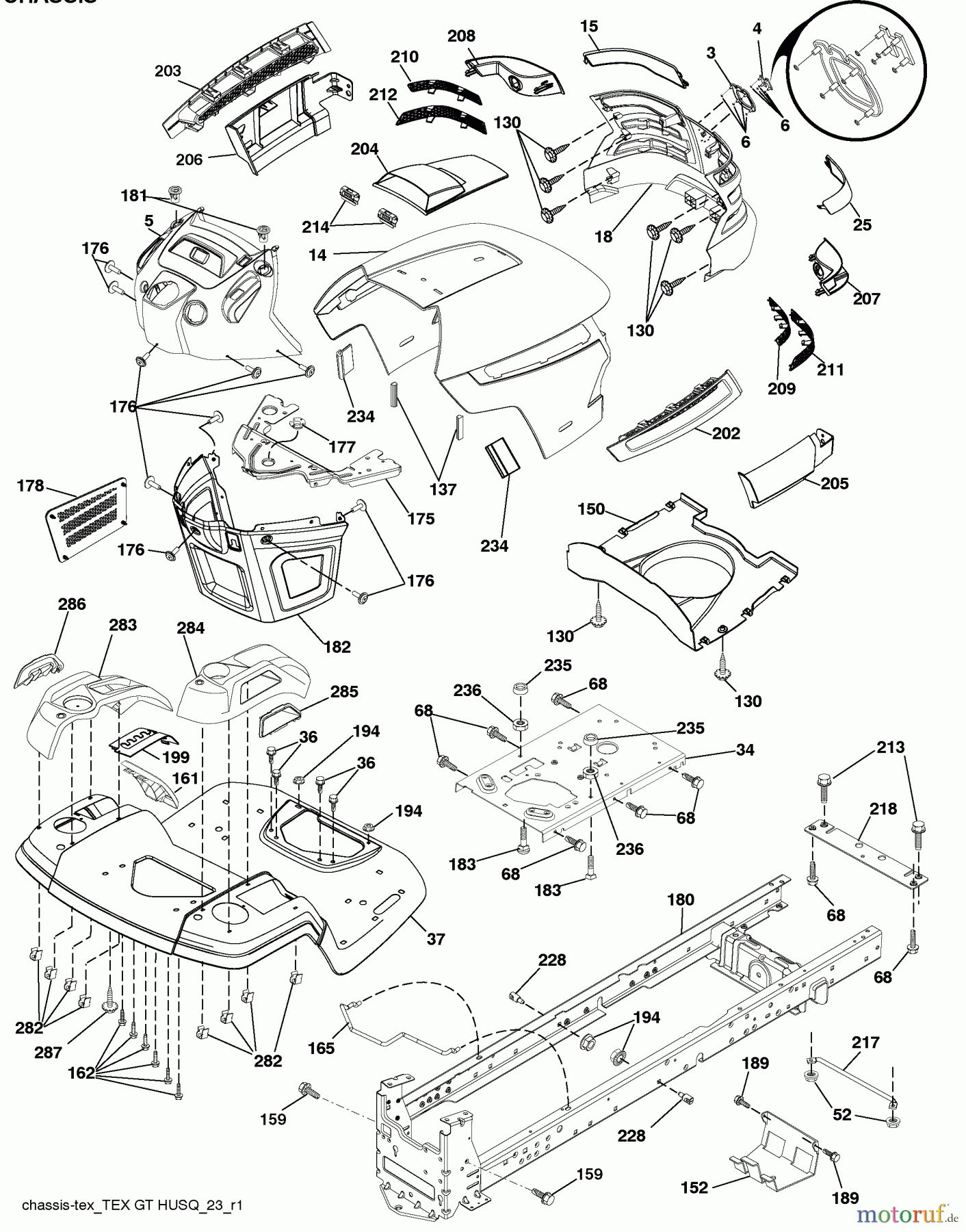 Husqvarna Rasen und Garten Traktoren YTH 22V46XLS (96043010301) - Husqvarna Yard Tractor (2010-02 & After) Chassis