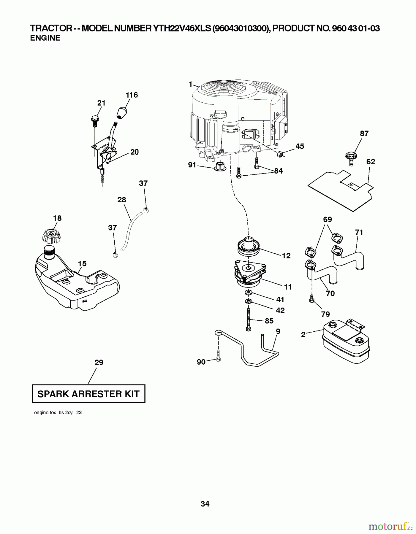 Husqvarna Rasen und Garten Traktoren YTH 22V46XLS (96043011201) - Husqvarna Yard Tractor (2010-12 & After) ENGINE