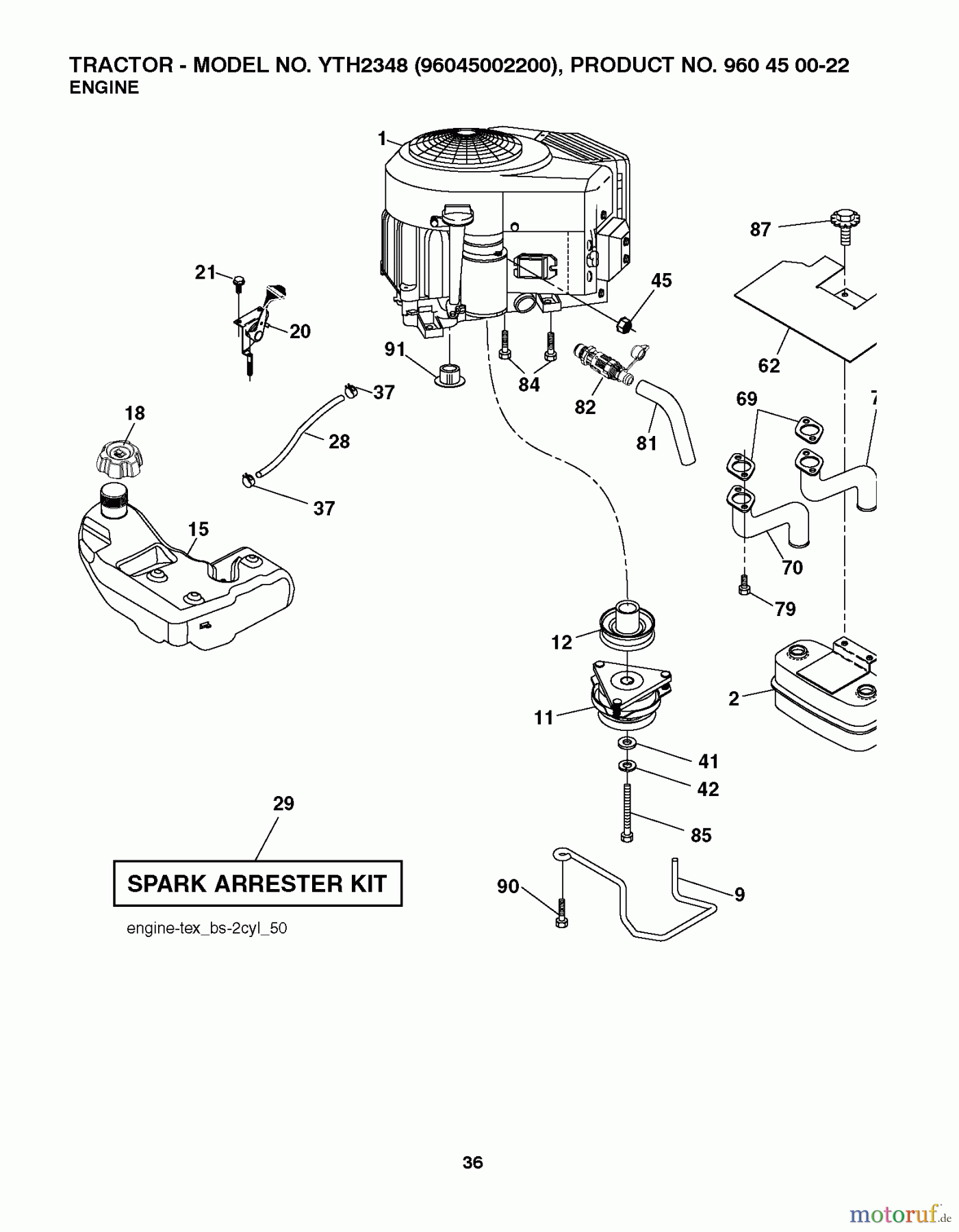 Husqvarna Rasen und Garten Traktoren YTH 2348 (96045002200) - Husqvarna Yard Tractor (2010-02 & After) ENGINE
