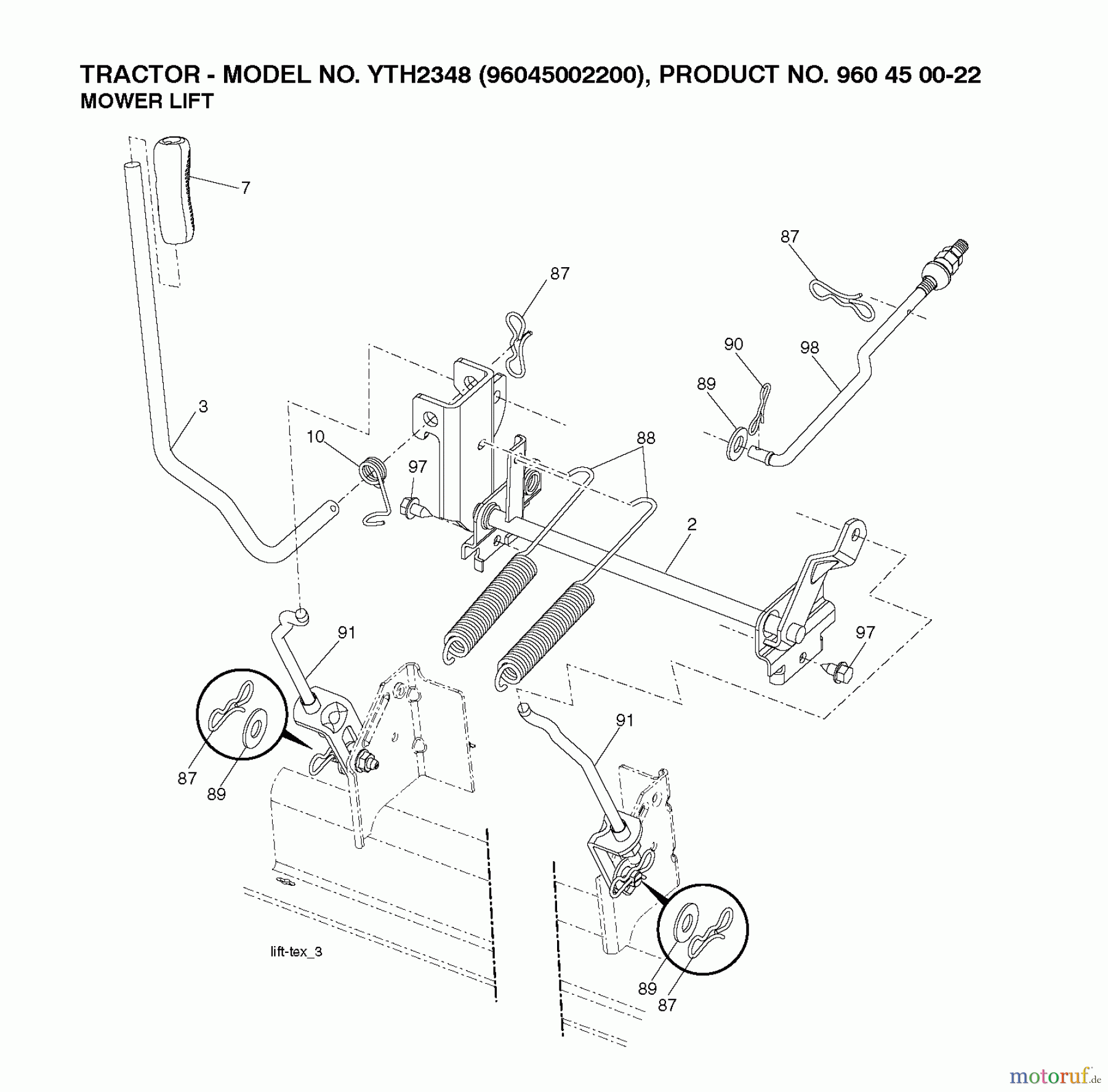 Husqvarna Rasen und Garten Traktoren YTH 2348 (96045002200) - Husqvarna Yard Tractor (2010-02 & After) MOWER LIFT / DECK LIFT