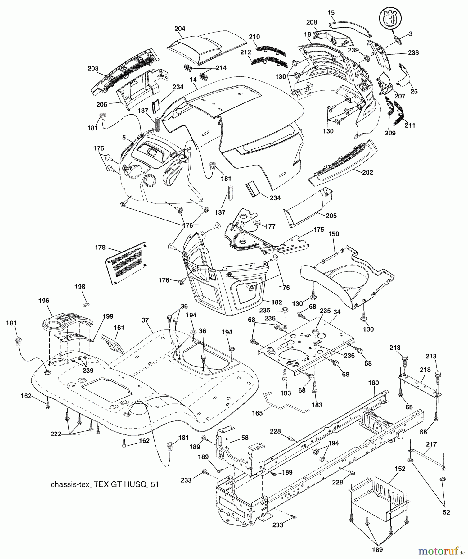 Husqvarna Rasen und Garten Traktoren YTH 2454 (96043005402) - Husqvarna Yard Tractor (2008-12 & After) Chassis