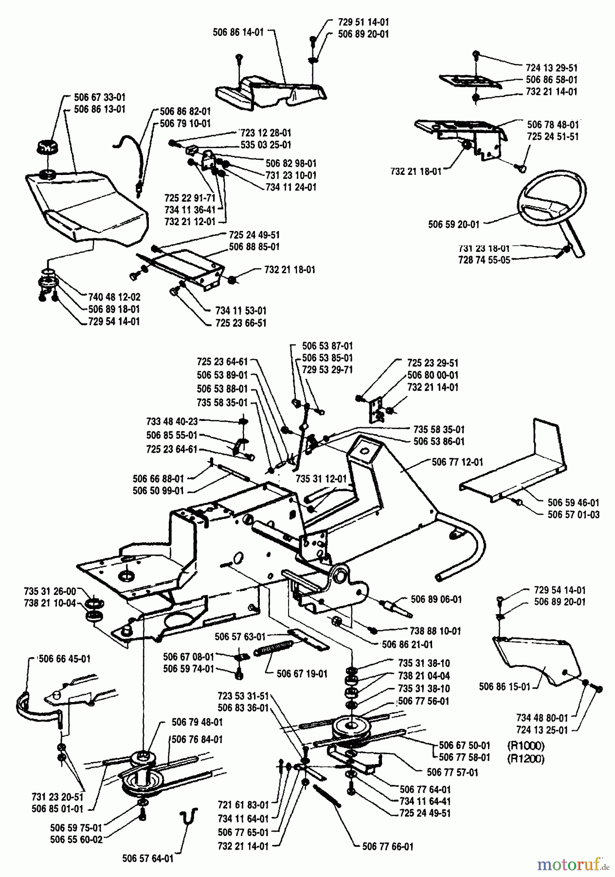 Husqvarna Reitermäher, Motor hinten Rider 1200 - Husqvarna Rear-Engine Rider (1995-03 to 1996-07) General Assembly