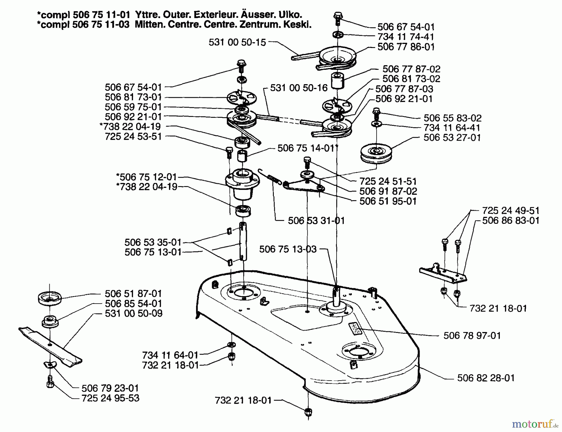 Husqvarna Reitermäher, Motor hinten Rider 1200 - Husqvarna Rear-Engine Rider (1996-08 to 1997-12) Cutter Deck Assembly (R1200)