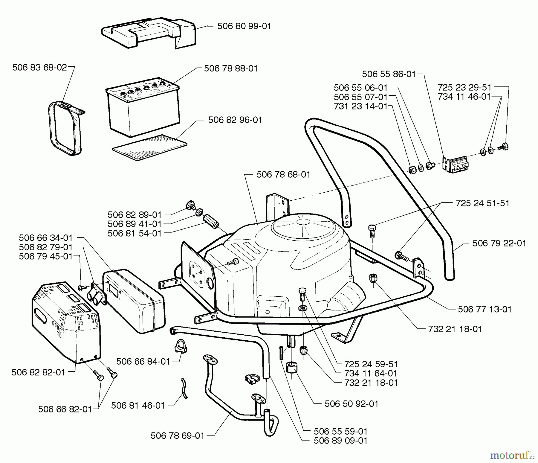 Husqvarna Reitermäher, Motor hinten Rider 1200 - Husqvarna Rear-Engine Rider (1998-01 & After) Battery And Engine Housing
