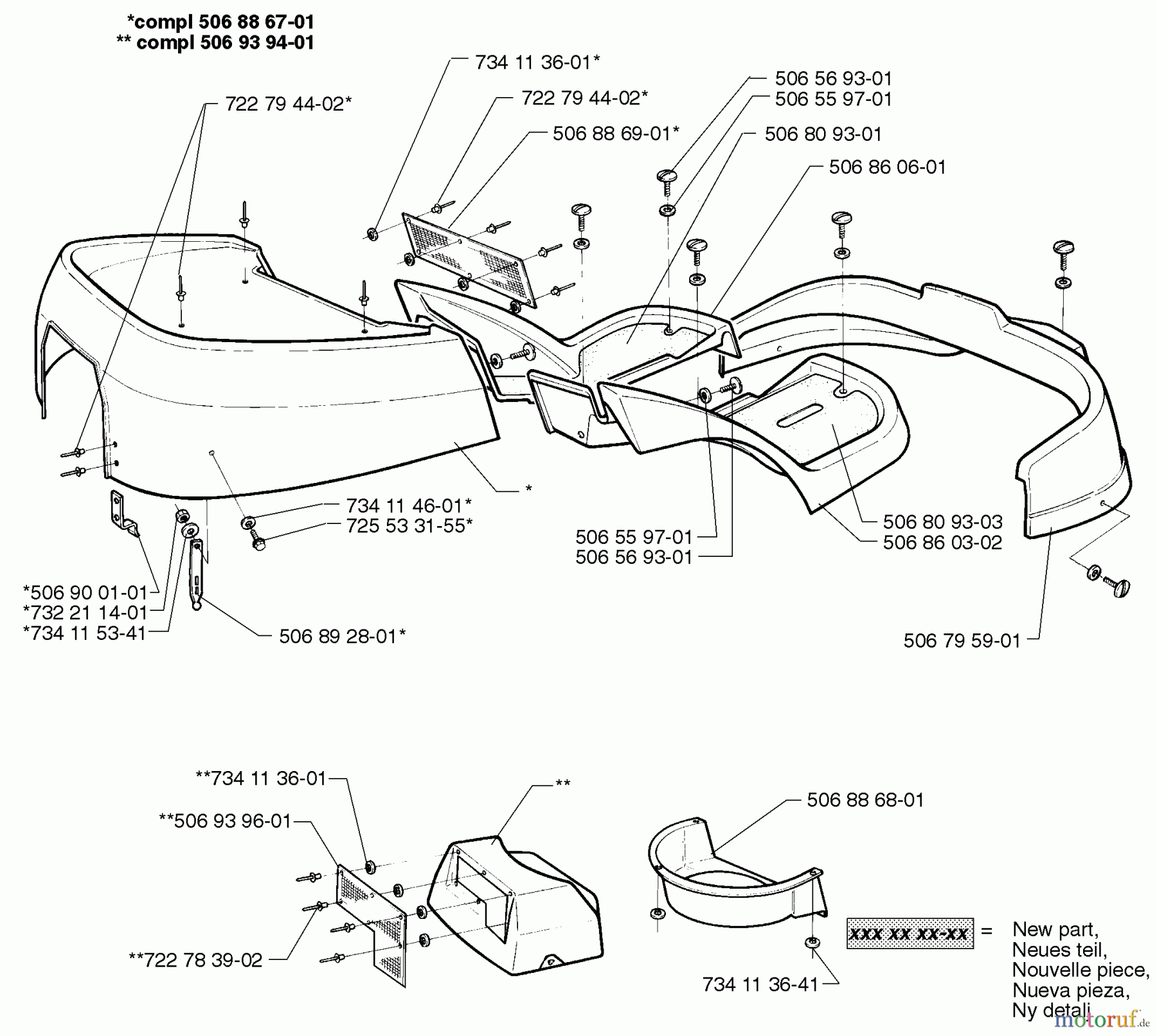 Husqvarna Reitermäher, Motor hinten Rider 1200 - Husqvarna Rear-Engine Rider (1998-01 & After) Engine Cover Assembly