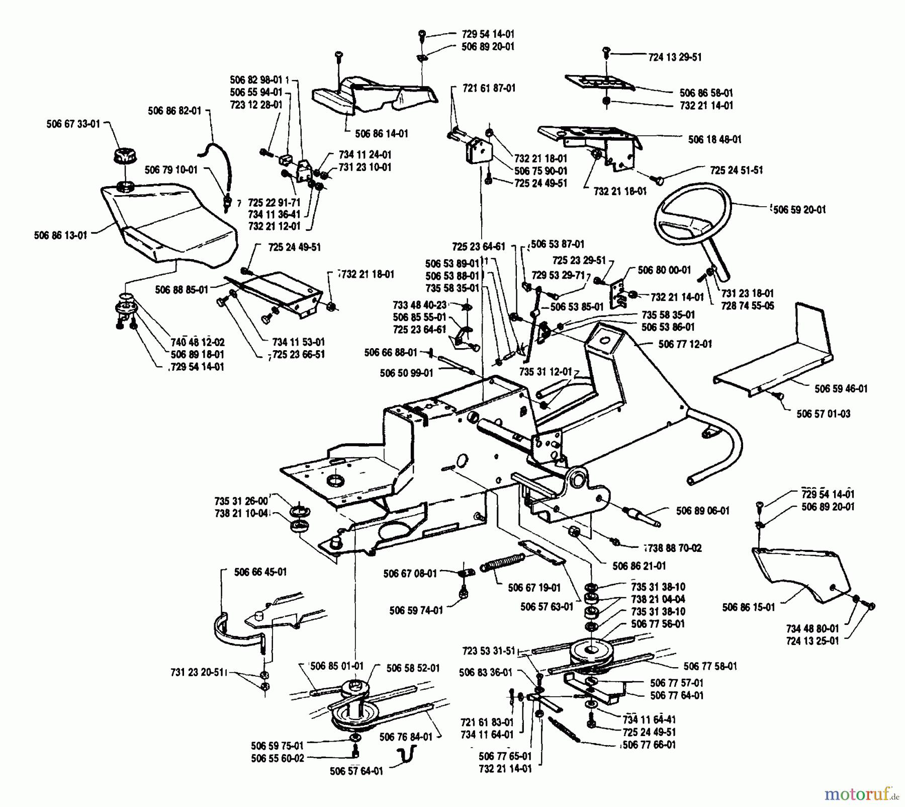 Husqvarna Reitermäher, Motor hinten Rider 1200-14 - Husqvarna Rear-Engine Rider (1991-03 & After) Chassis Assembly
