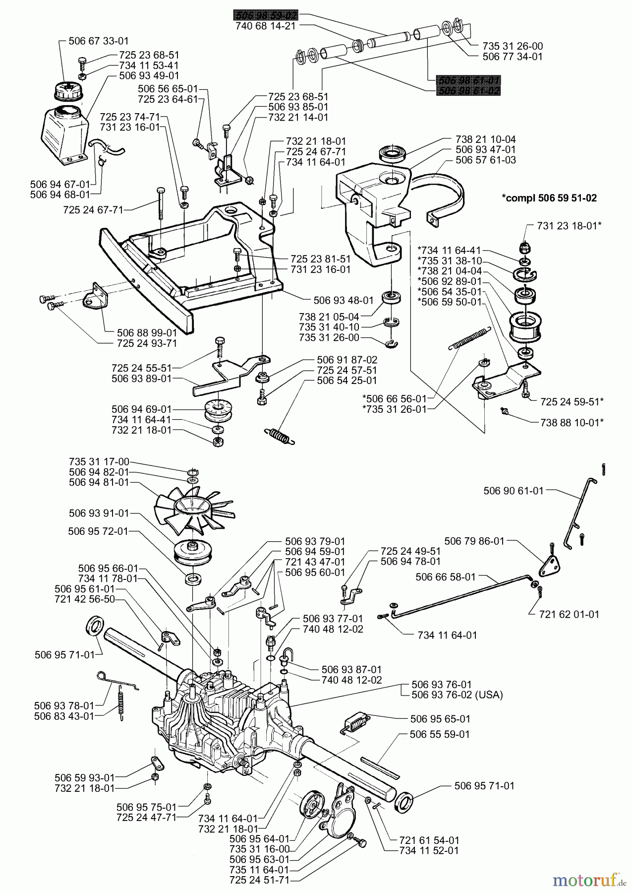 Husqvarna Reitermäher, Motor hinten Rider 14 Pro - Husqvarna Rear-Engine Rider (2000-02 & After) Rear Section