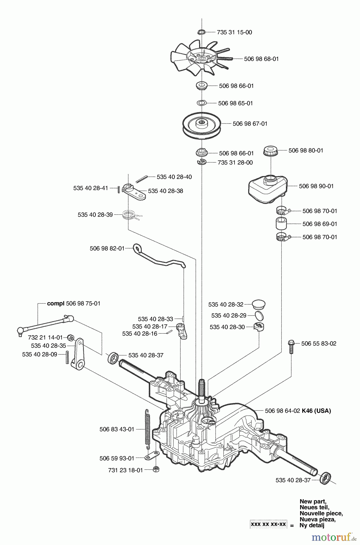 Husqvarna Reitermäher, Motor hinten Rider 155 - Husqvarna Rear-Engine Rider (2003-01 & After) Transmission